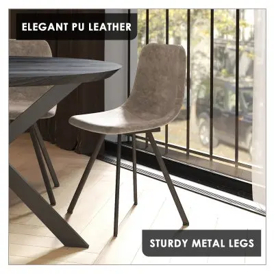 Markly Modern Leather Dining Chair With Metal Legs in Taupe