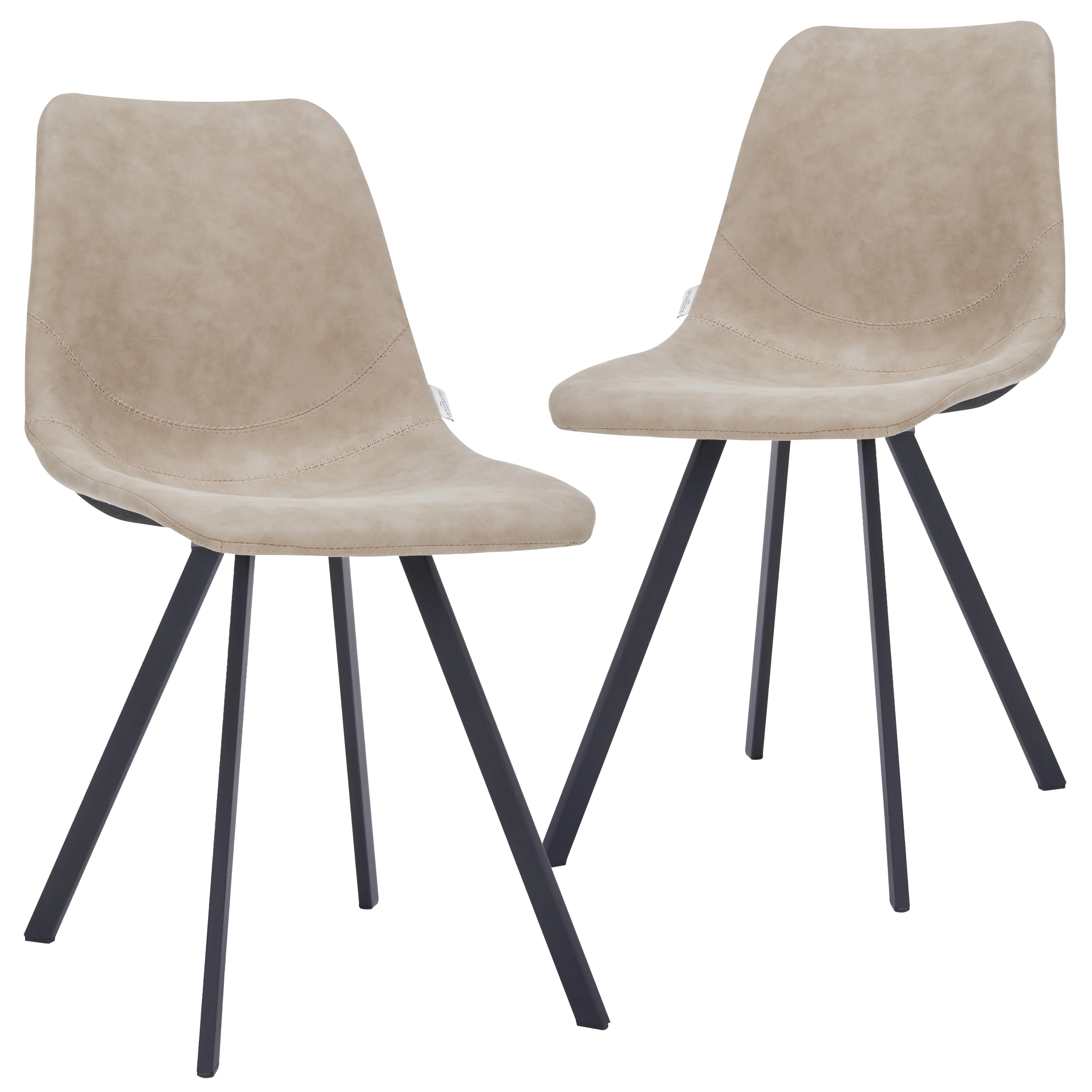 Markly Modern Leather Dining Chair With Metal Legs in Taupe Set of 2