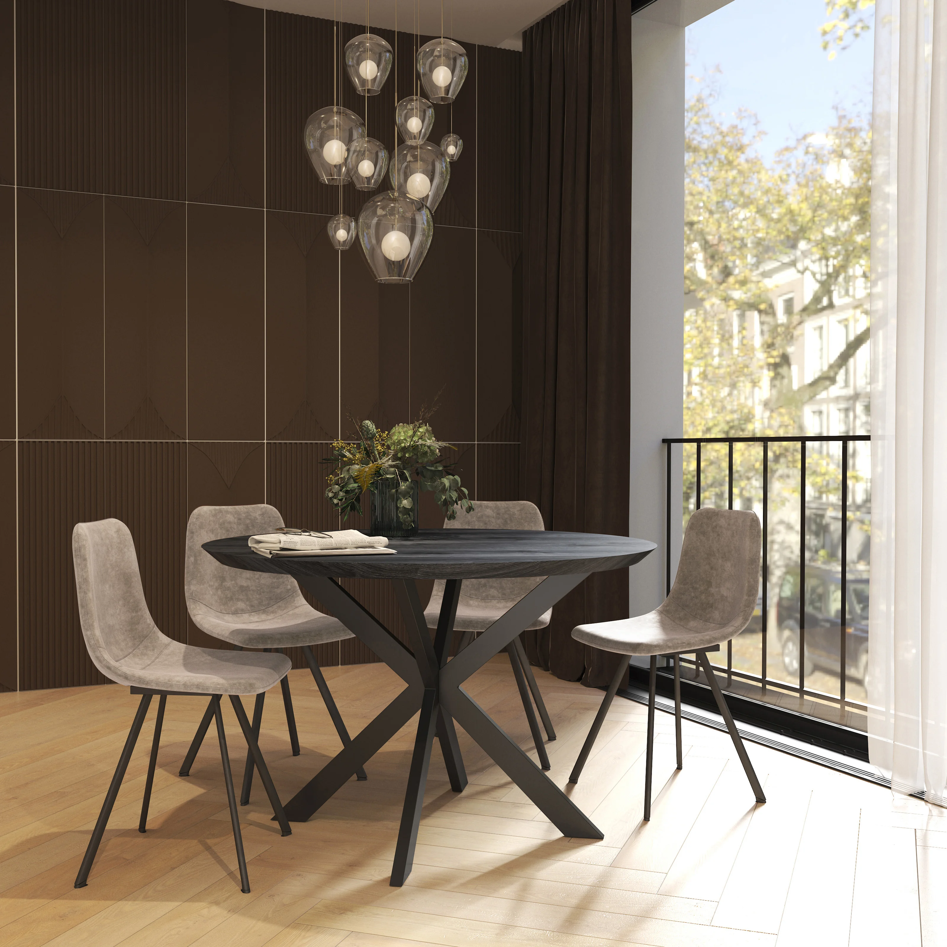 Markly Modern Leather Dining Chair With Metal Legs in Taupe Set of 2