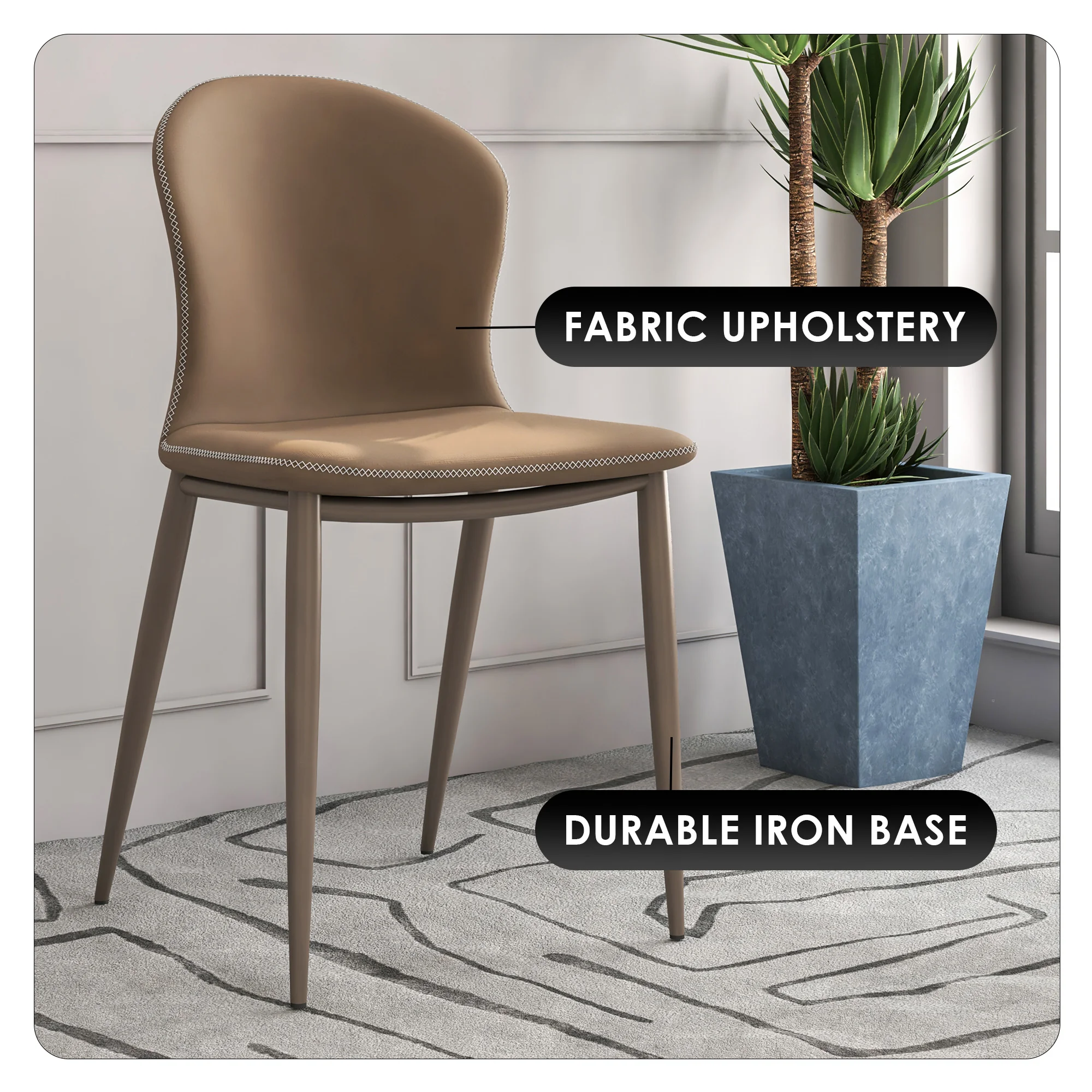 Mosaic Collection Modern Dining Chair in Light Brown Fabric - Set of 4