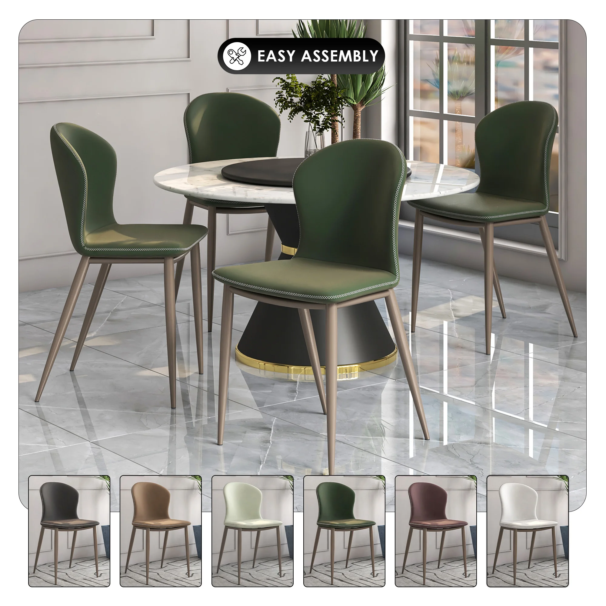 Mosaic Collection Modern Dining Chair in Olive Green Fabric - Set of 2