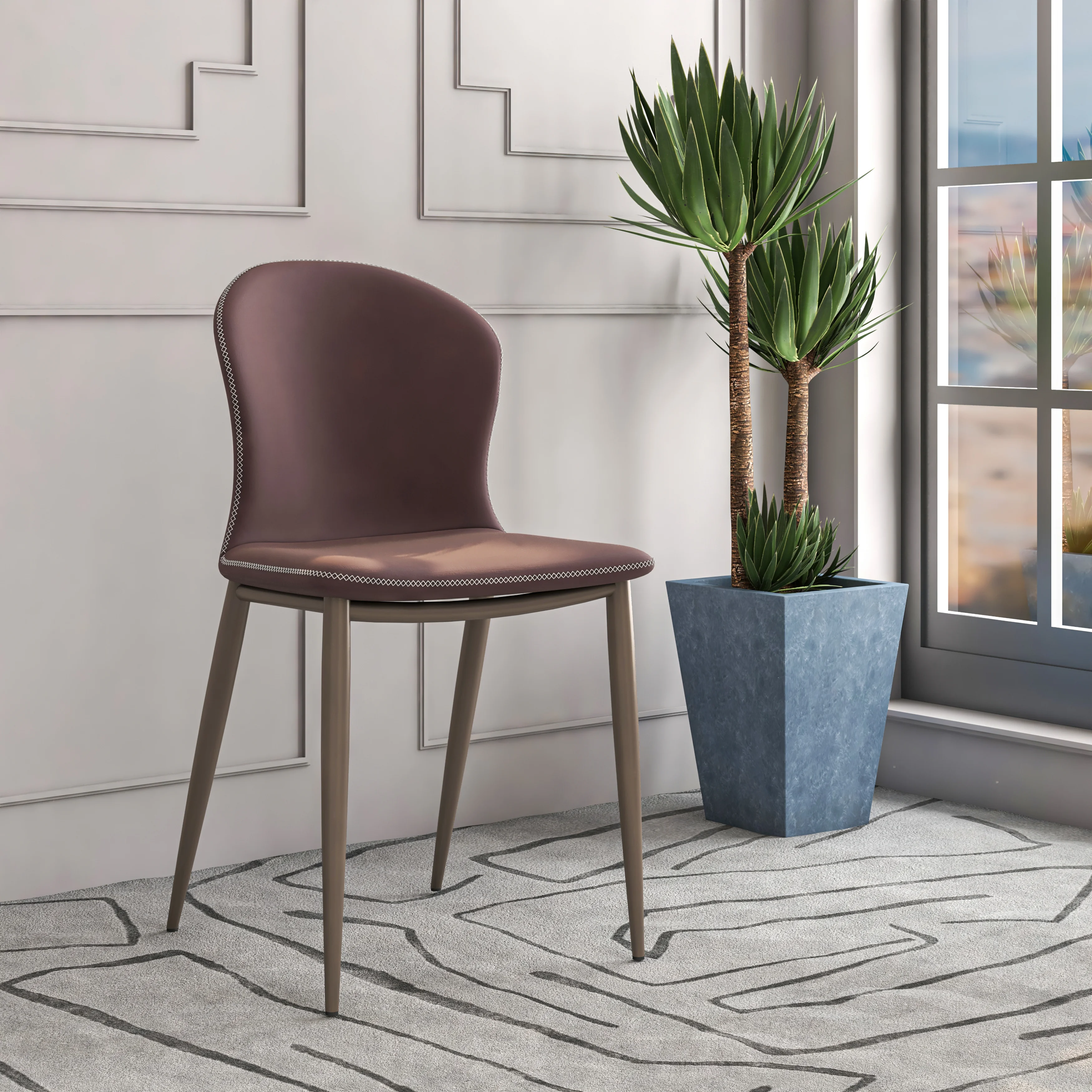 Mosaic Collection Modern Dining Chair in Plum Purple Fabric