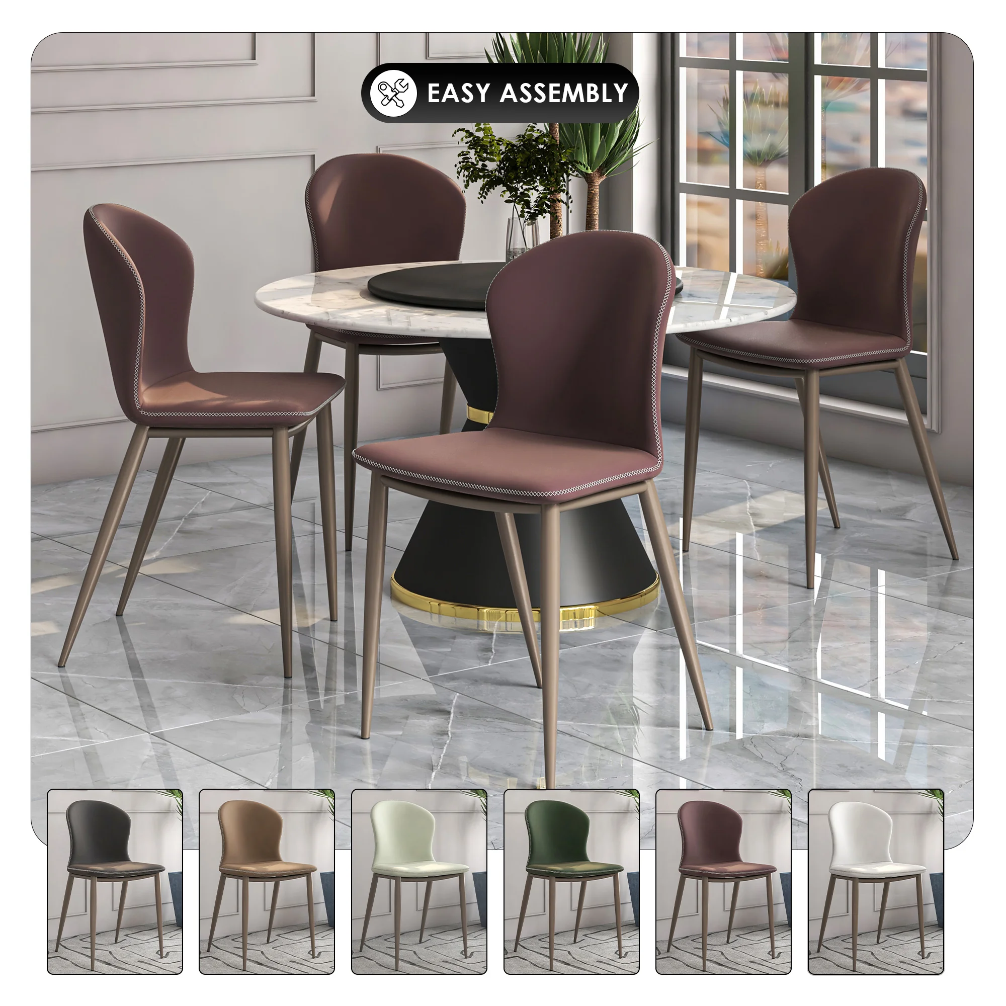 Mosaic Collection Modern Dining Chair in Plum Purple Fabric - Set of 4