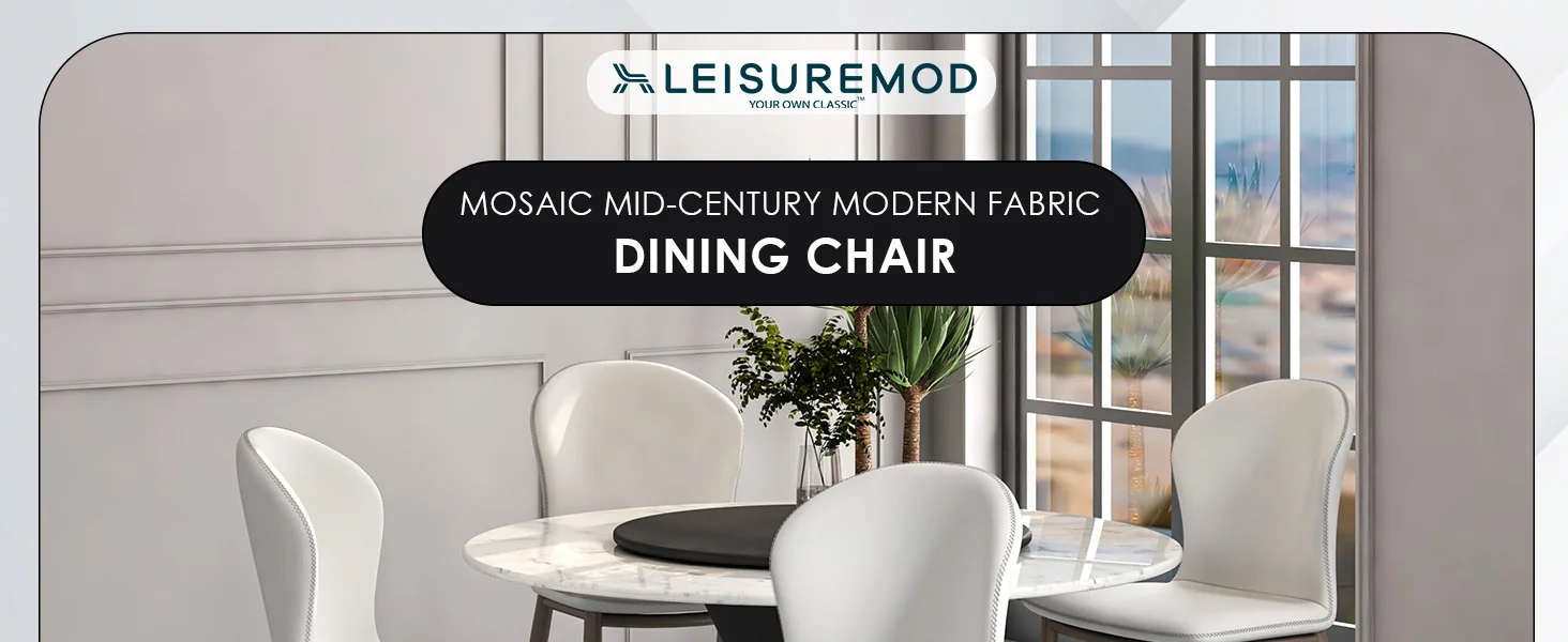 Mosaic Collection Modern Dining Chair in Coconut White Fabric - Set of 2