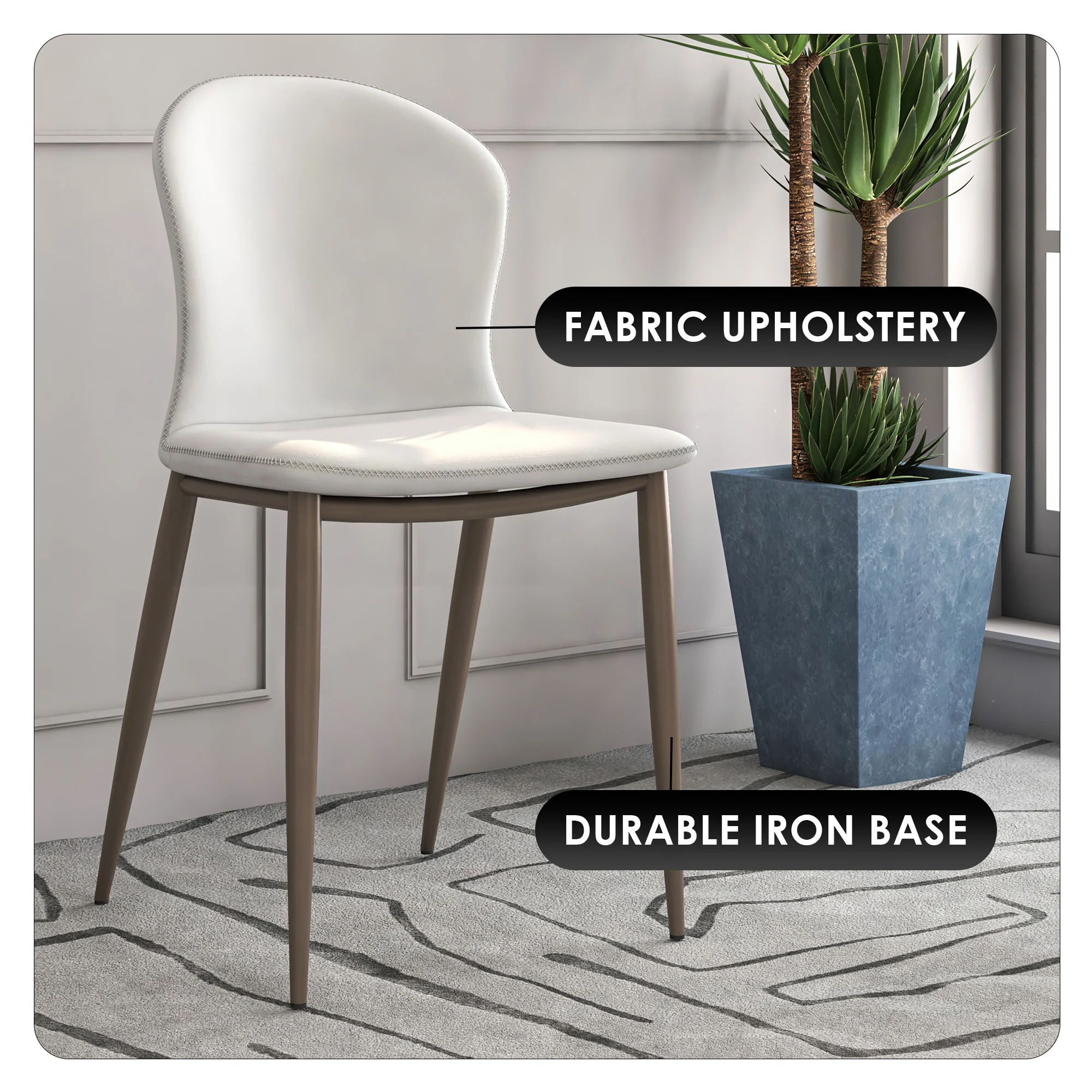 Mosaic Collection Modern Dining Chair in Coconut White Fabric - Set of 4