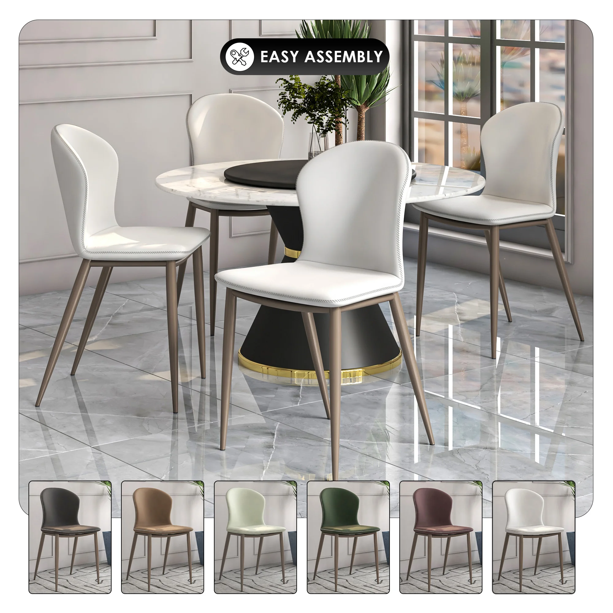 Mosaic Collection Modern Dining Chair in Coconut White Fabric - Set of 4