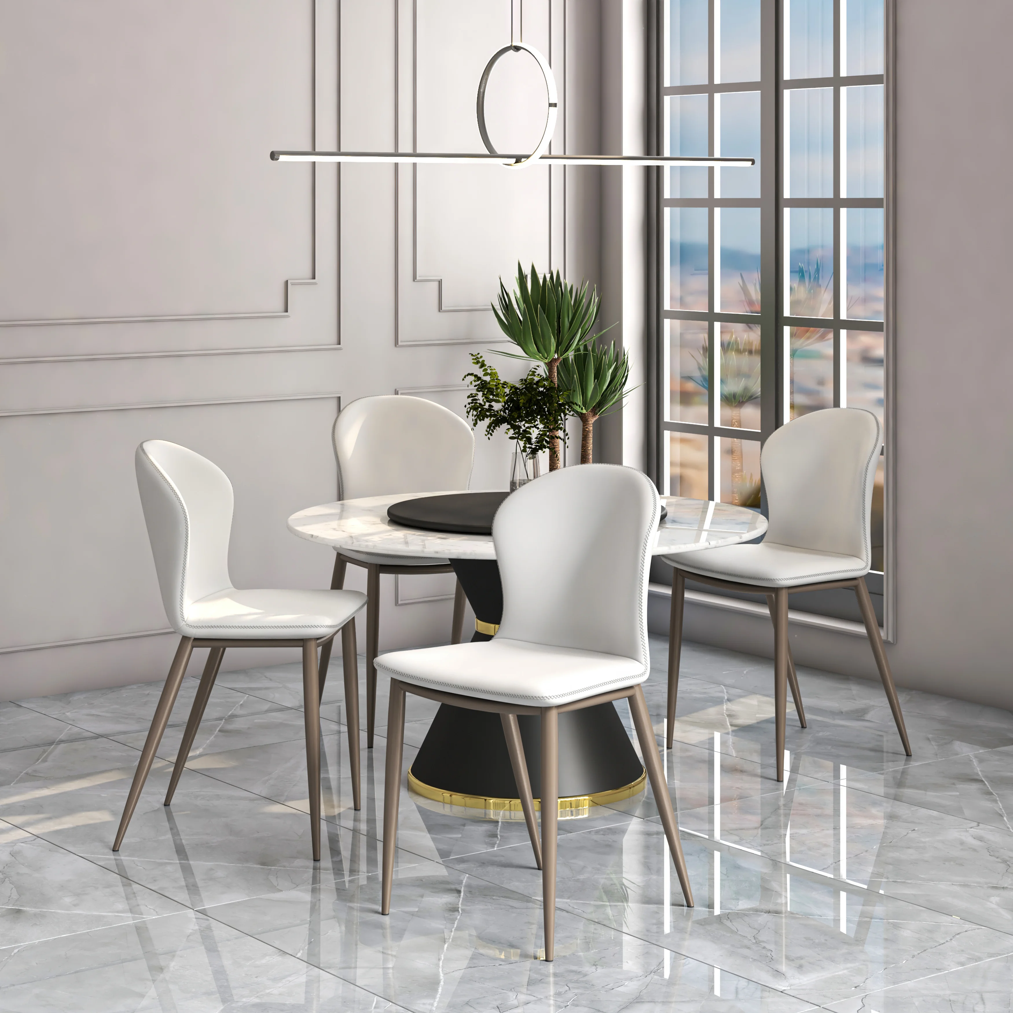 Mosaic Collection Modern Dining Chair in Coconut White Fabric - Set of 4