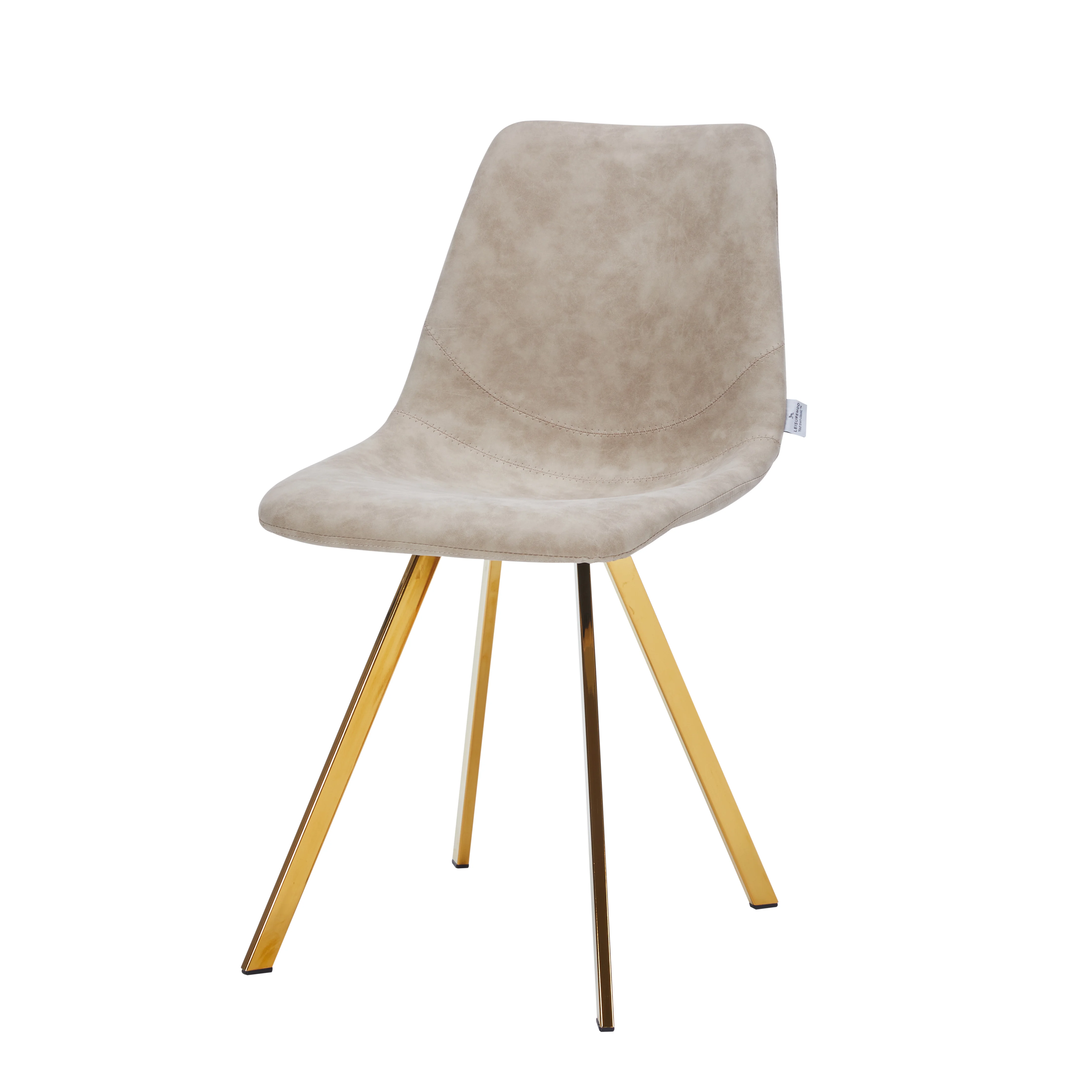 Markley Modern Leather Dining Chair With Gold Legs in Taupe