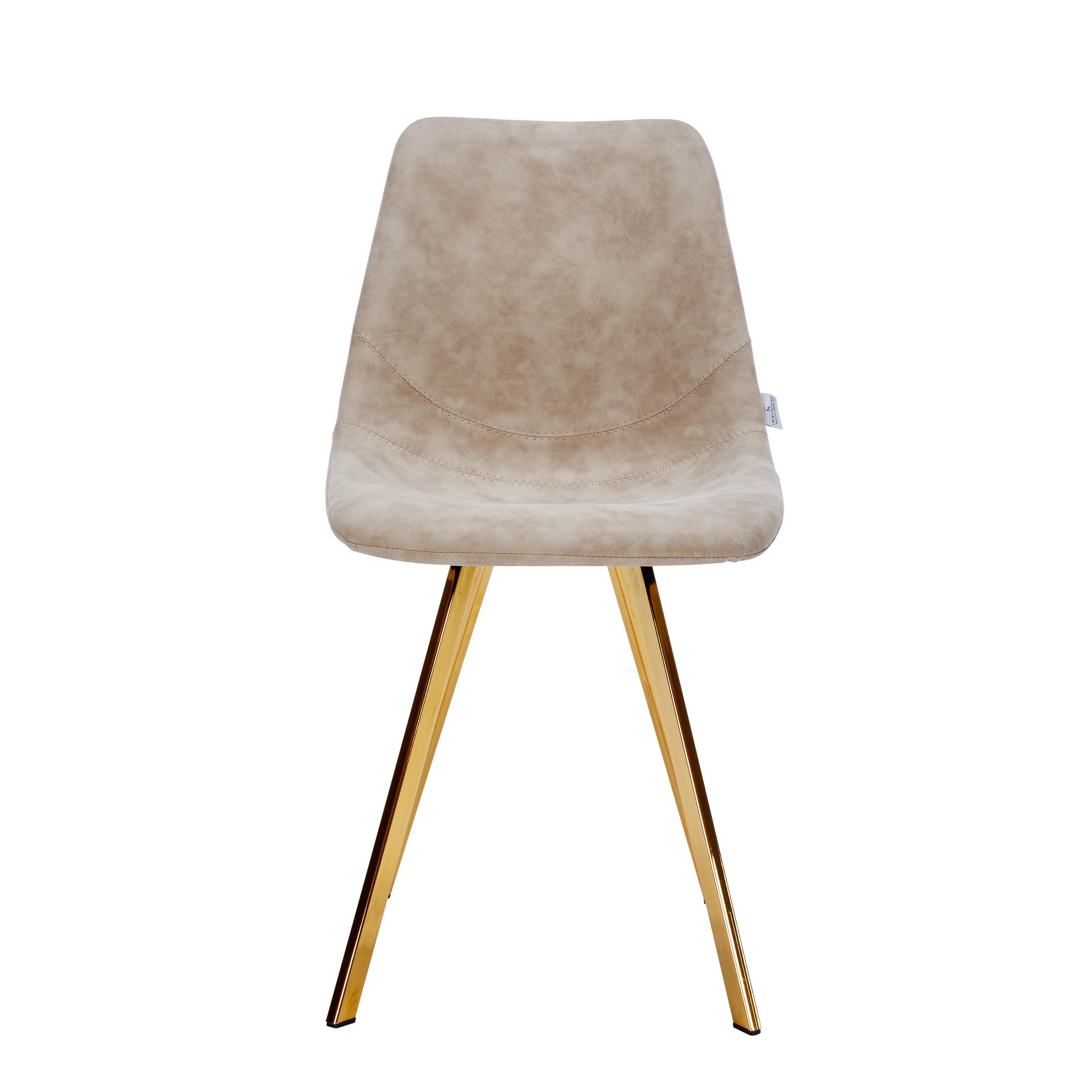 Markley Modern Leather Dining Chair With Gold Legs in Taupe Set of 2