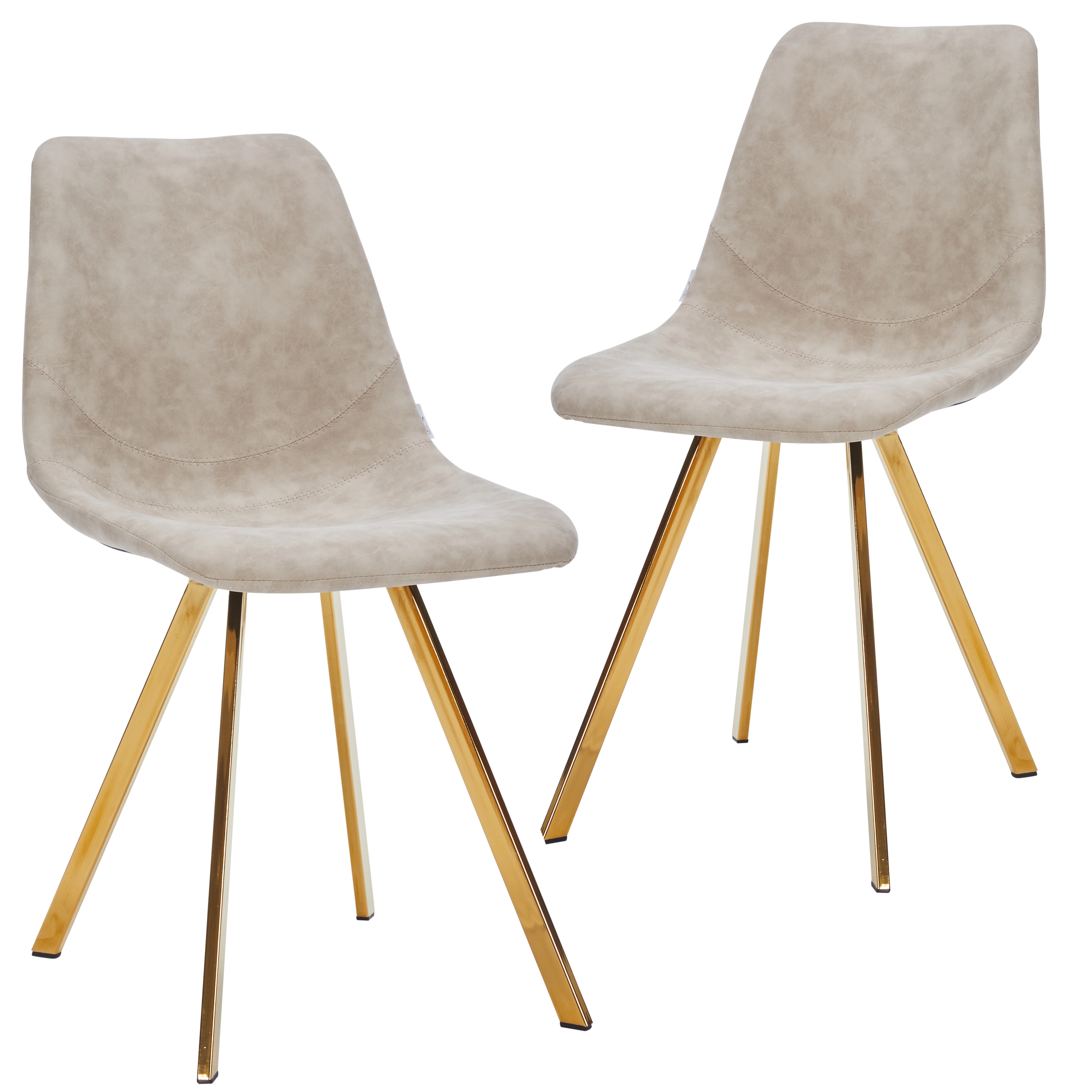 Markley Modern Leather Dining Chair With Gold Legs in Taupe Set of 2