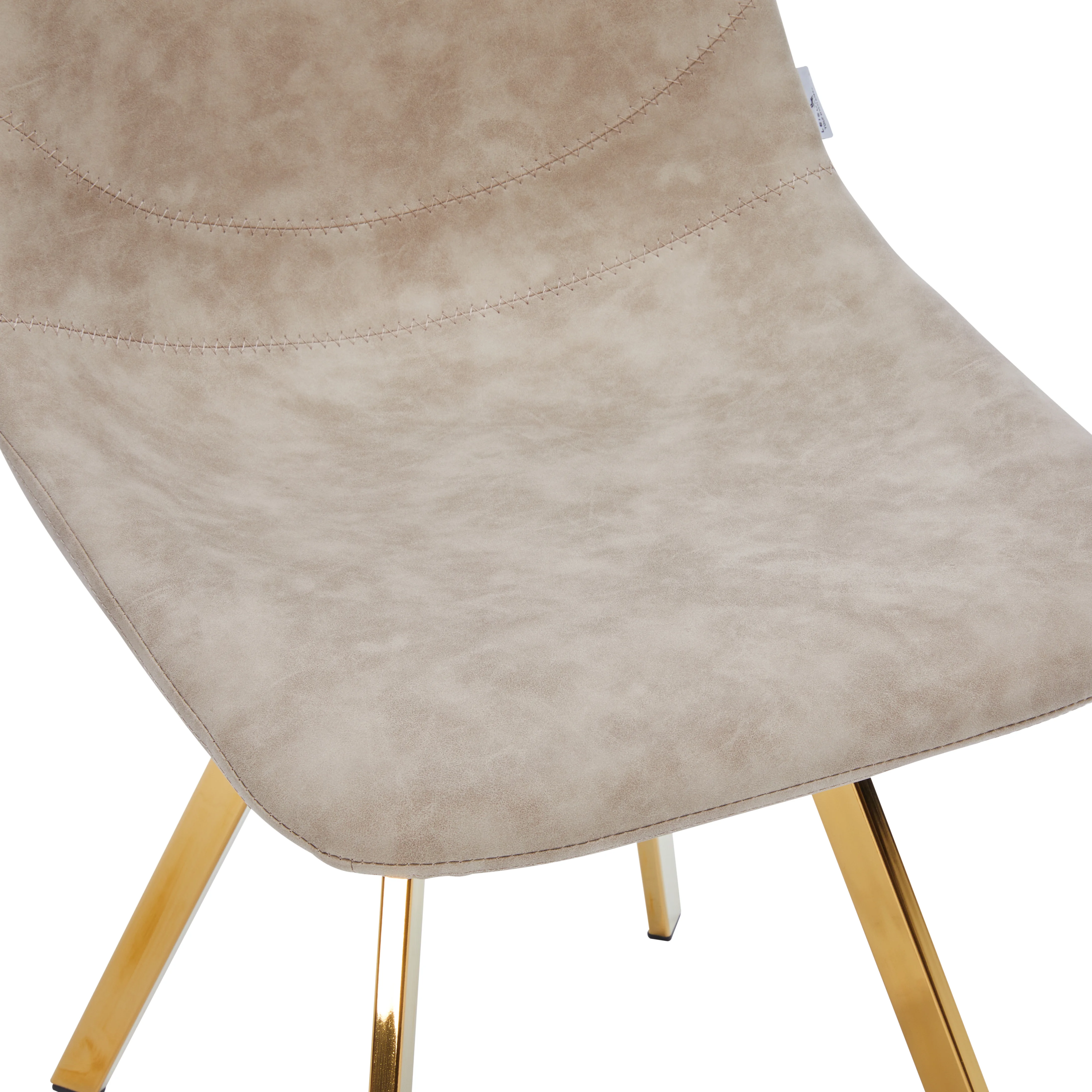 Markley Modern Leather Dining Chair With Gold Legs in Taupe Set of 2