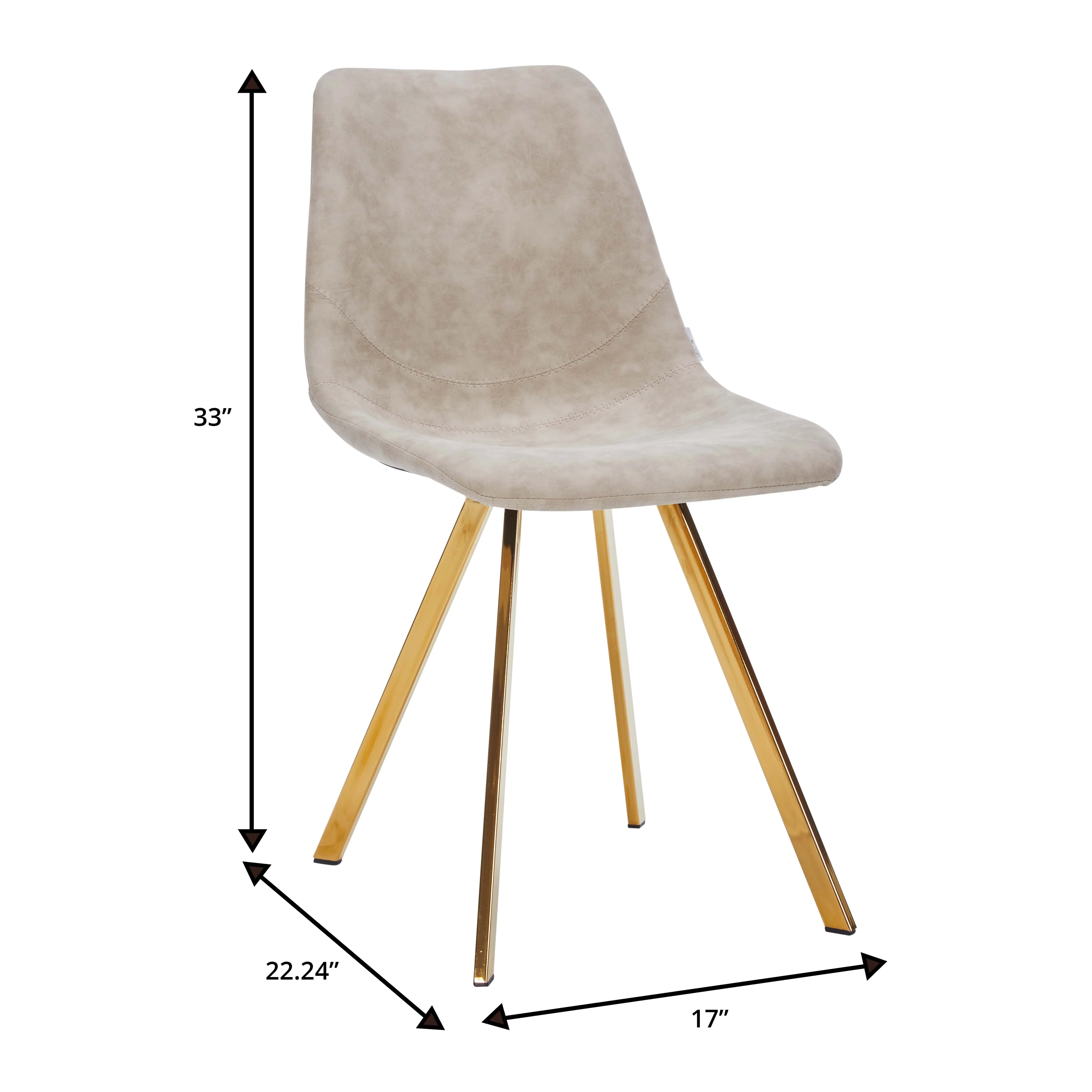 Markley Modern Leather Dining Chair With Gold Legs in Taupe Set of 4