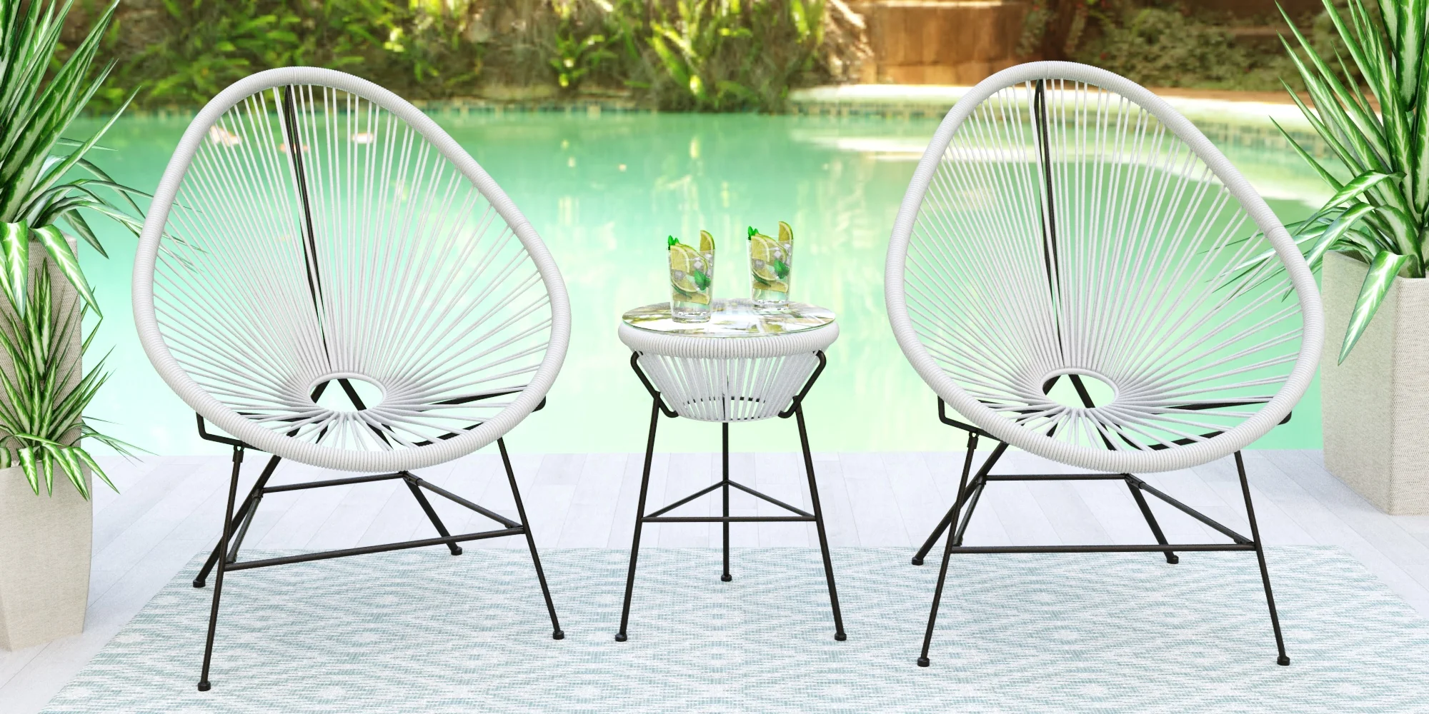 Montara 3 Piece Outdoor Lounge Patio Chair With Glass Top Table