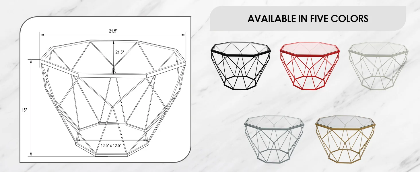 Malibu Modern Octagon Glass Top Coffee Table With Chrome Base