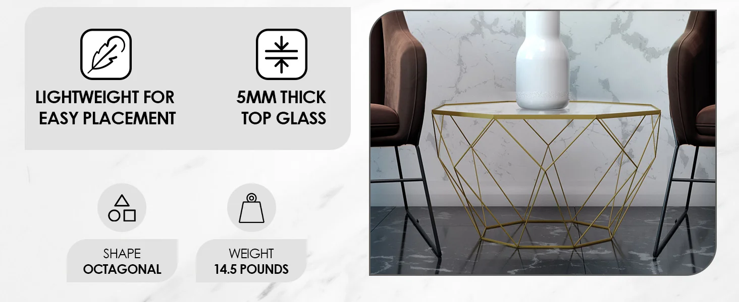 Malibu Modern Octagon Glass Top Coffee Table With Chrome Base