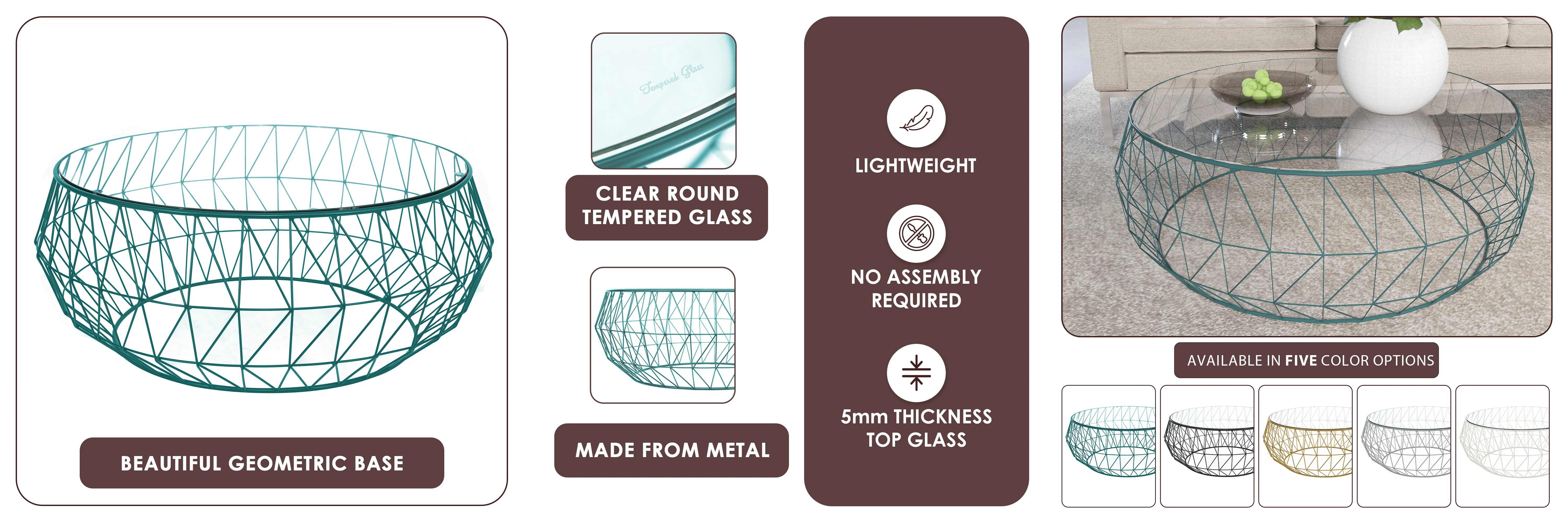 Malibu Modern Round Glass Top Coffee Table With Metal Base