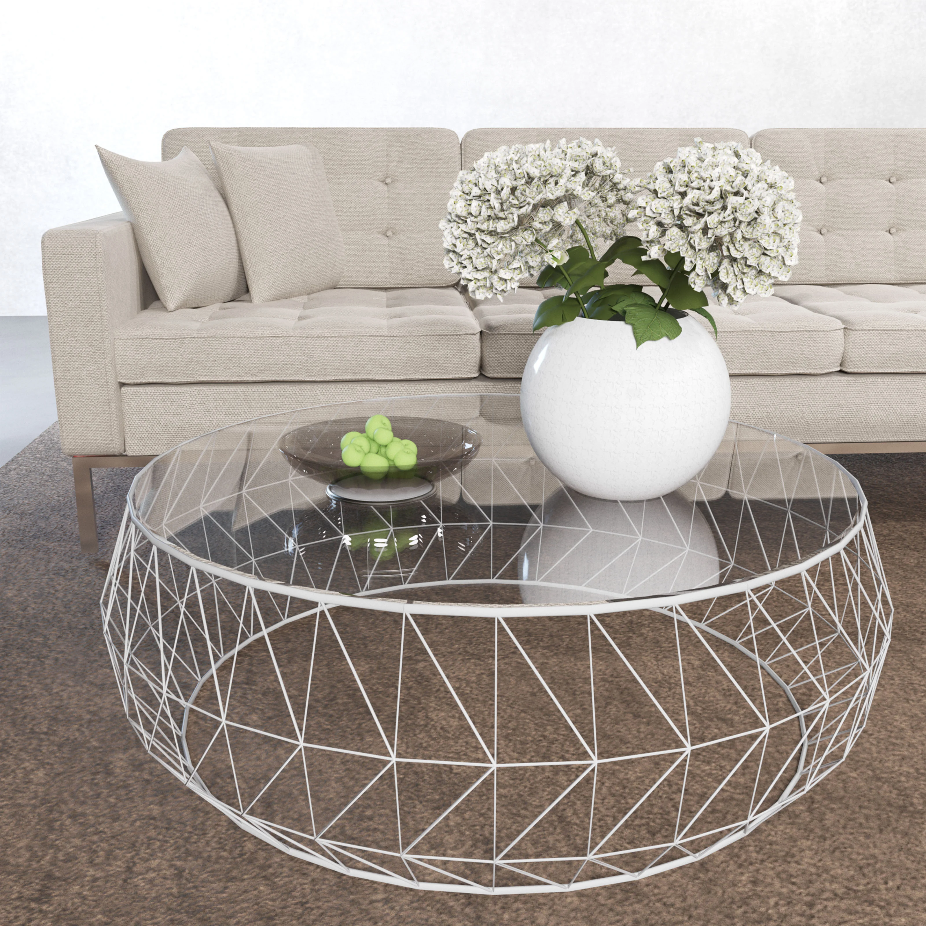 Malibu Modern Round Glass Top Coffee Table With Metal Base
