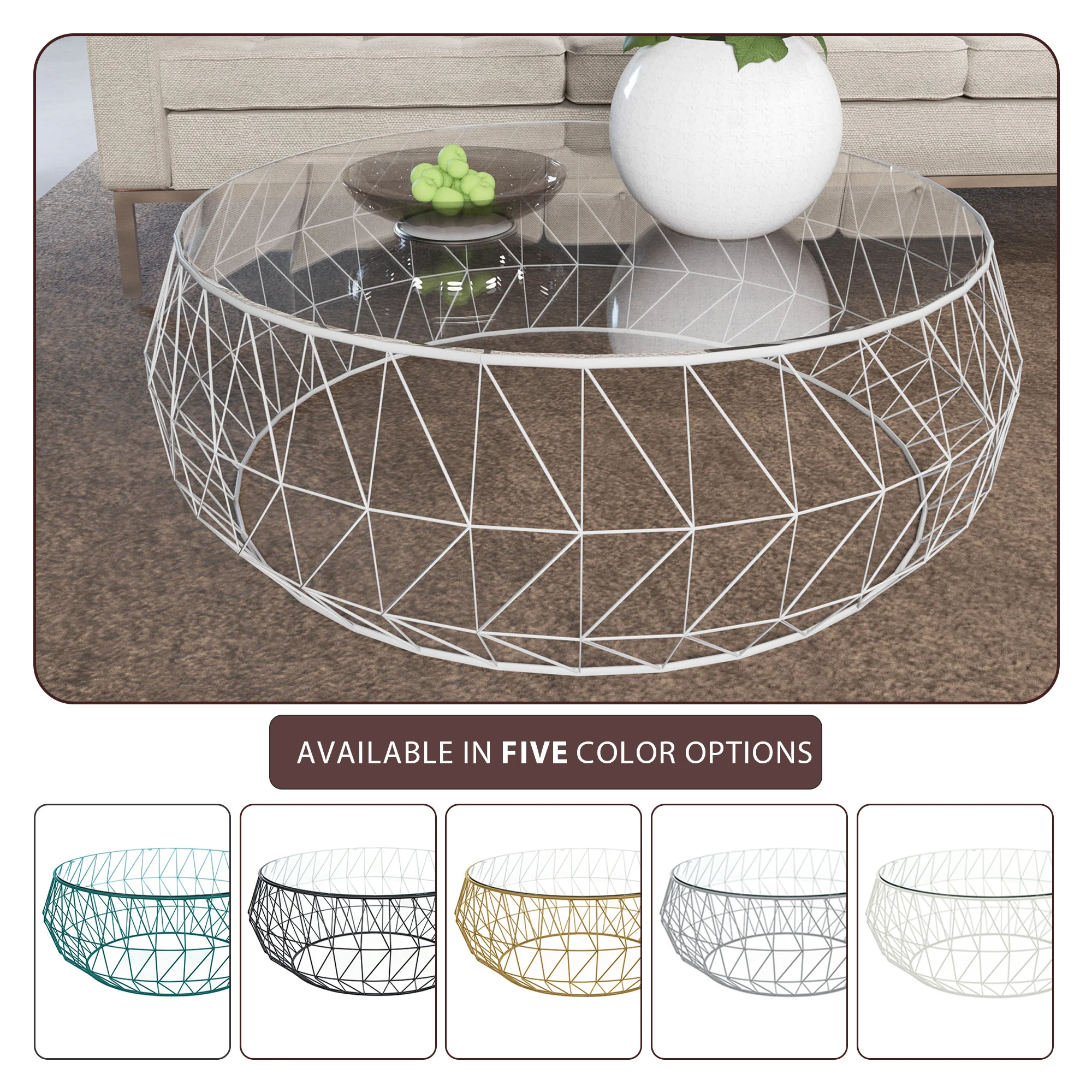 Malibu Modern Round Glass Top Coffee Table With Metal Base