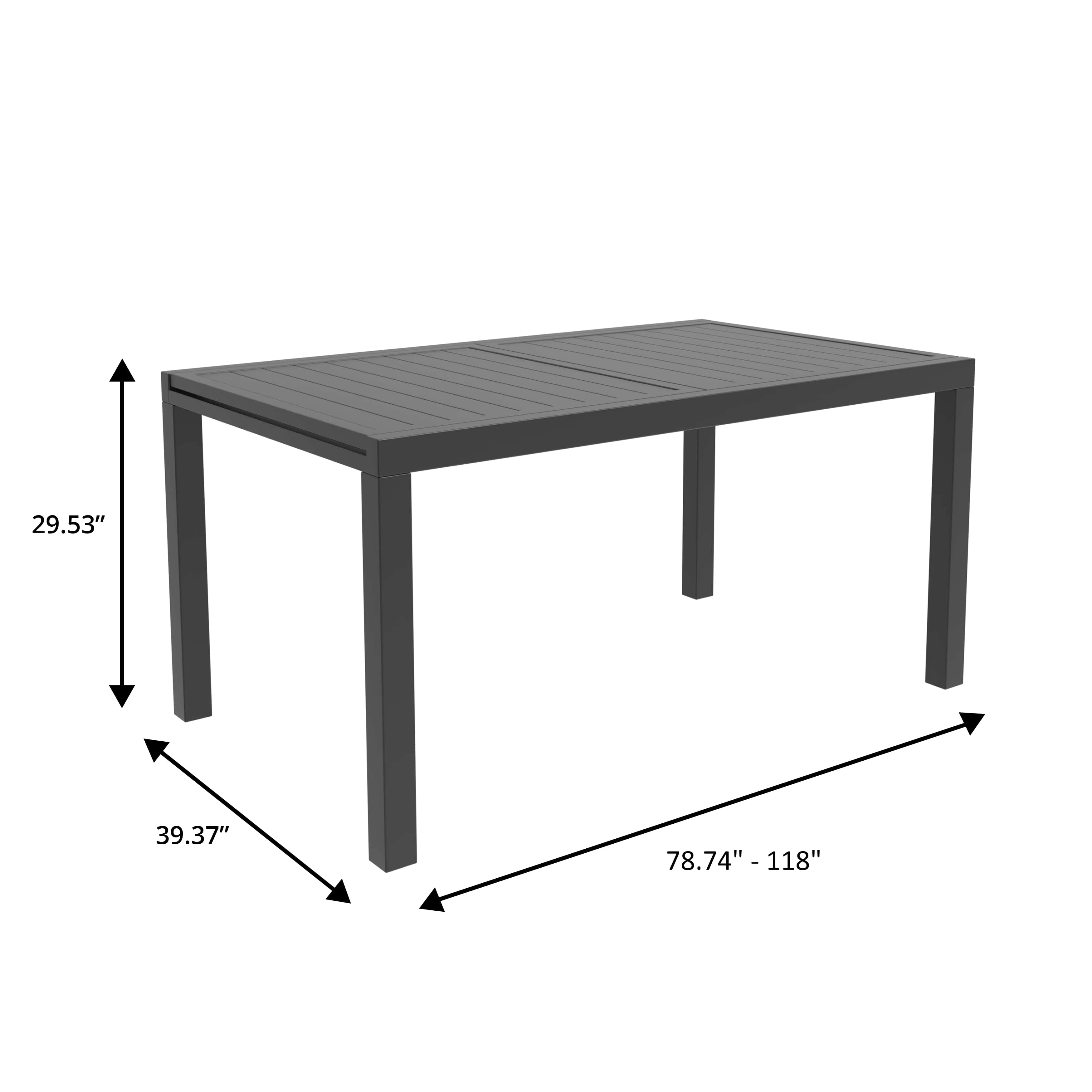 Marlin Extenable outdoor Dining Table 78-118 in Black