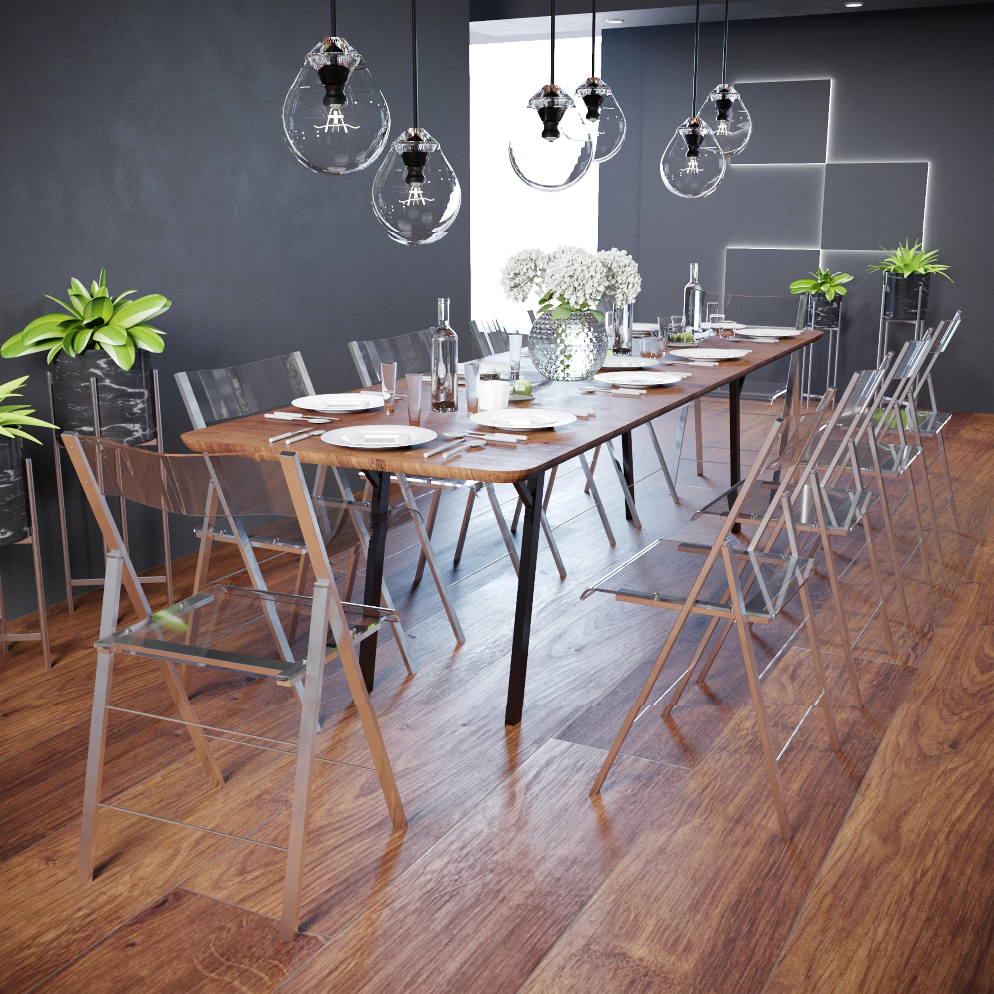 Menno Modern Acrylic Folding Chair, Set of 4