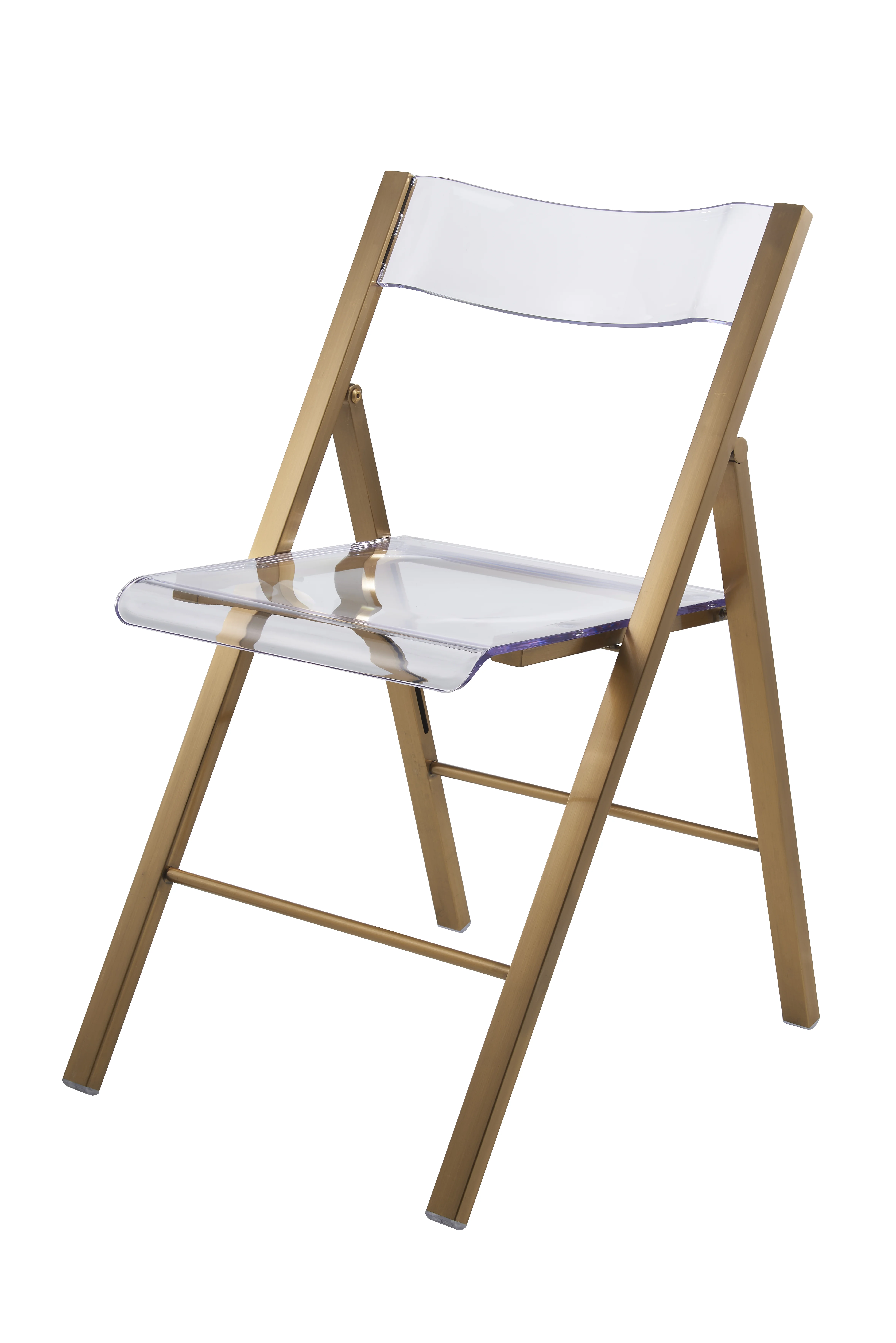 Menno Mid-Century Modern Acrylic Folding Chair in Brushed Gold Finish with Stainless Steel Frame for Kitchen and Dining Room Set of 2