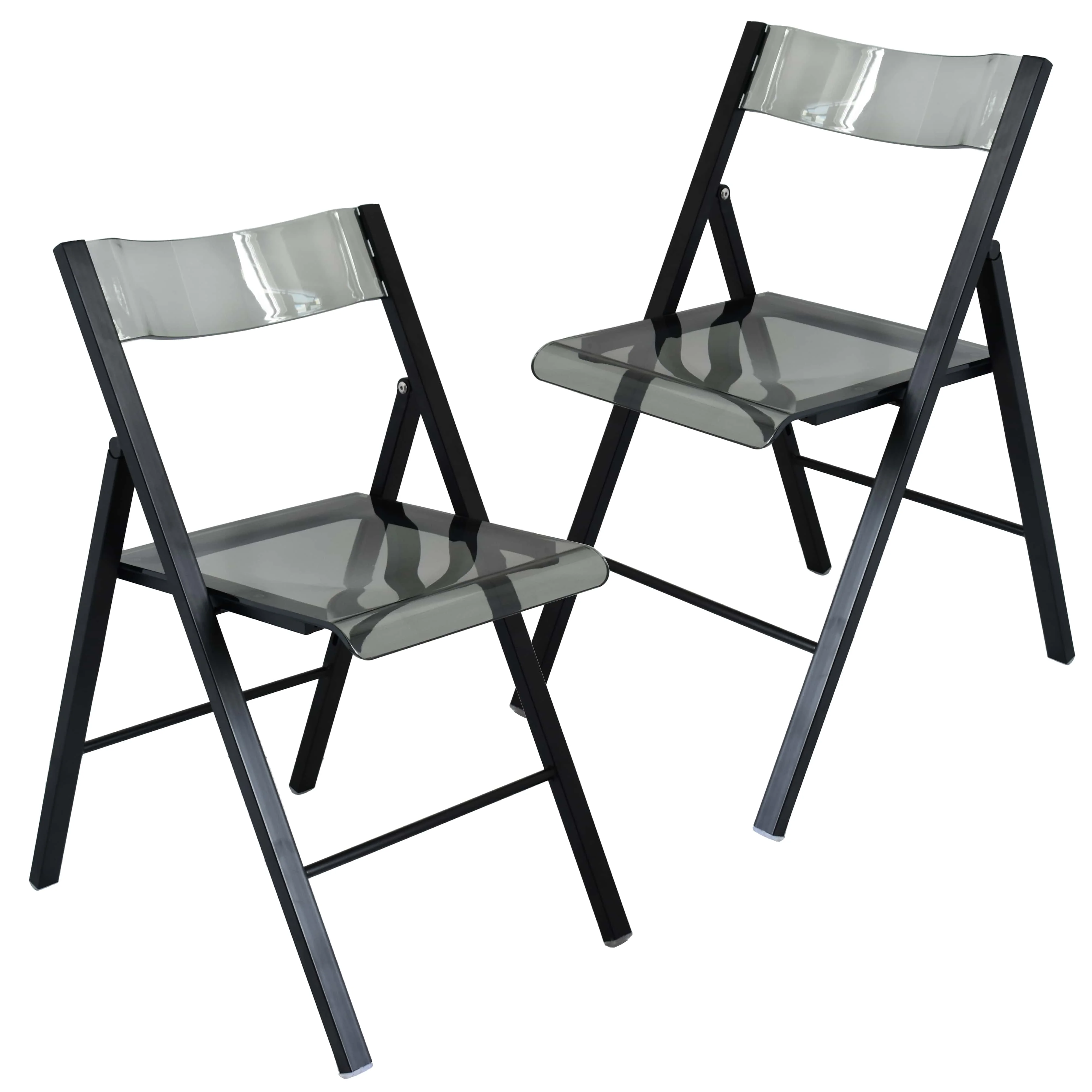 Menno Modern Acrylic Folding Chair Black Frame With Trans Black Seat Set of 2