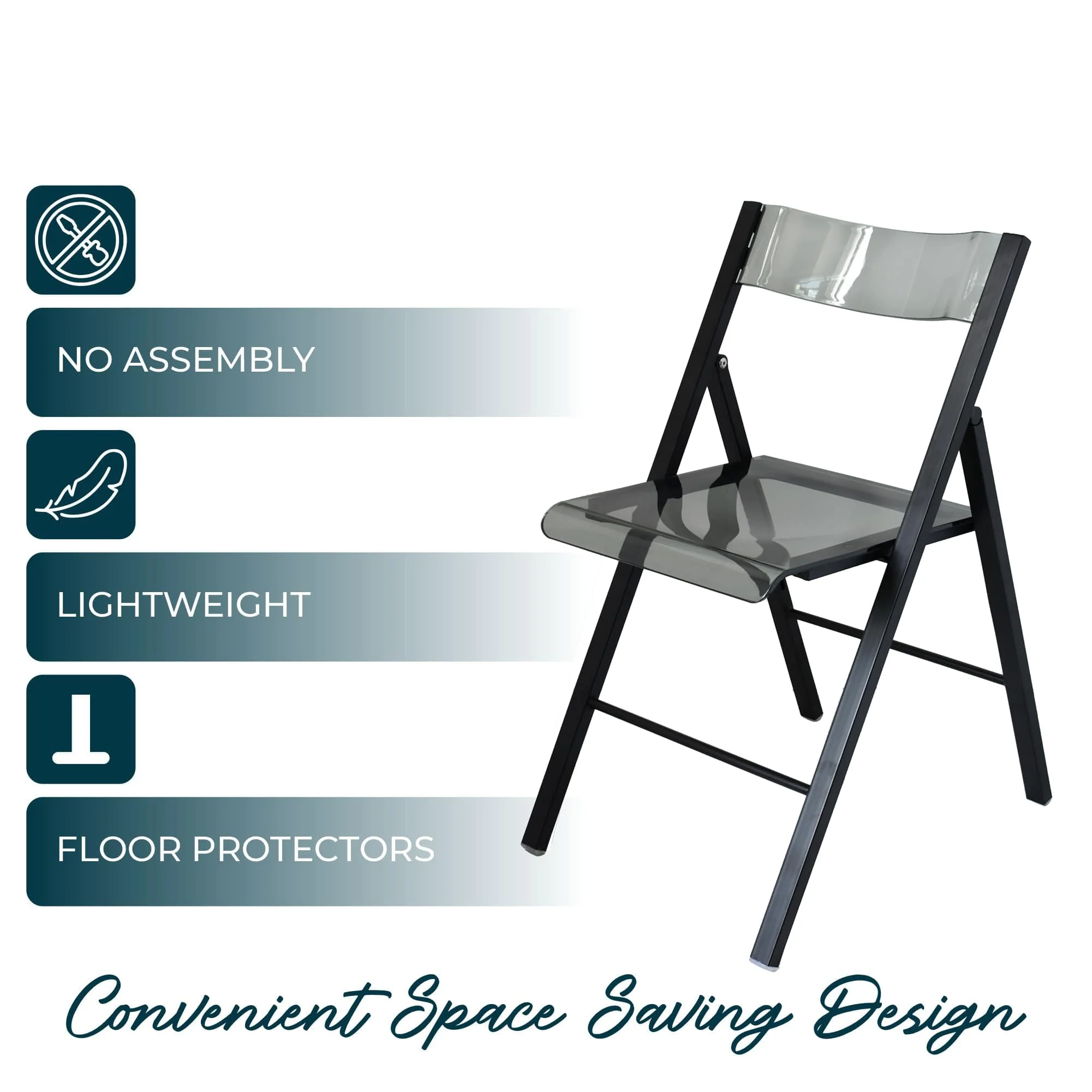 Menno Modern Acrylic Folding Chair Black Frame With Trans Black Seat Set of 4