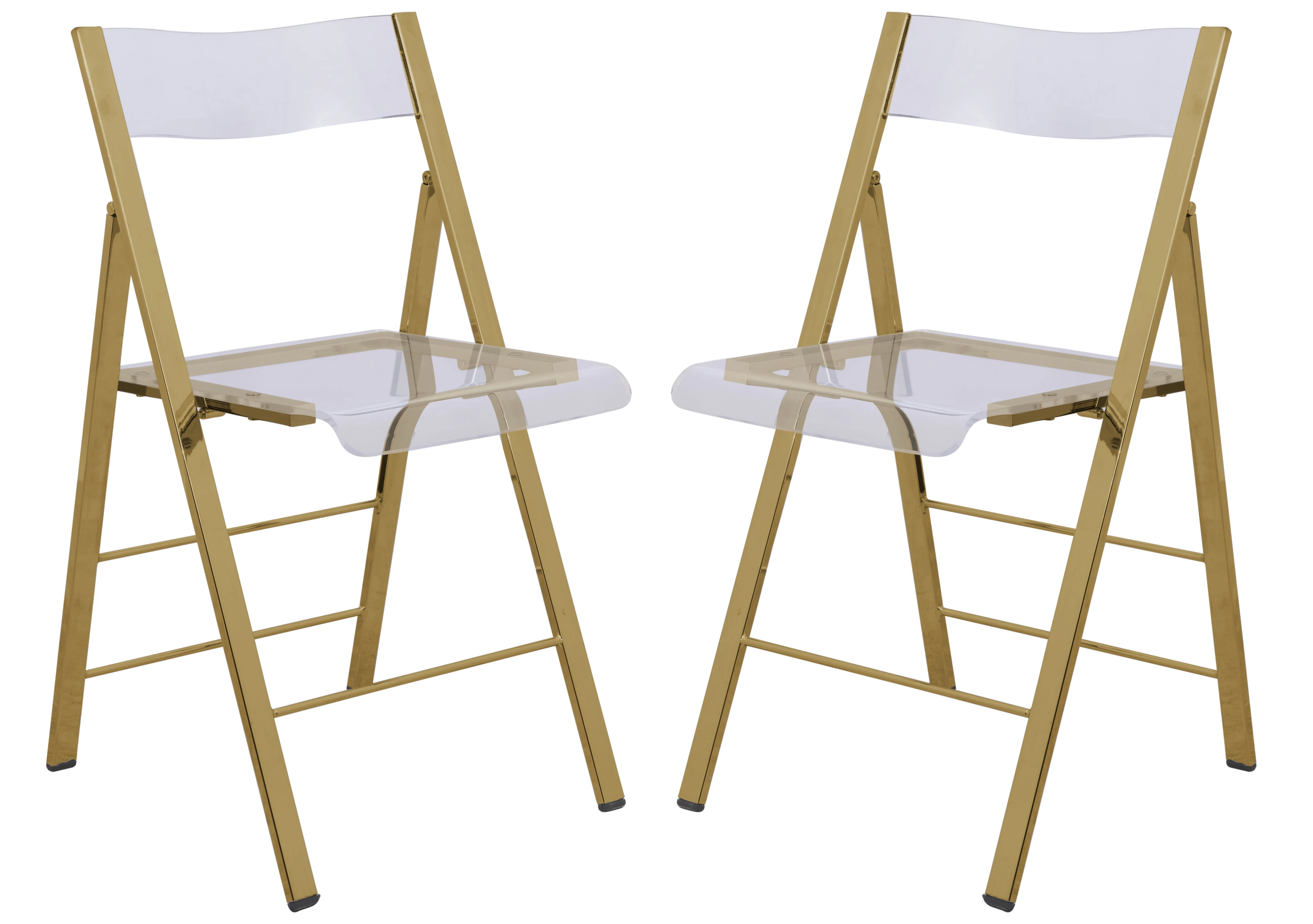 Menno Modern Acrylic Gold Base Folding Chair, Set of 2