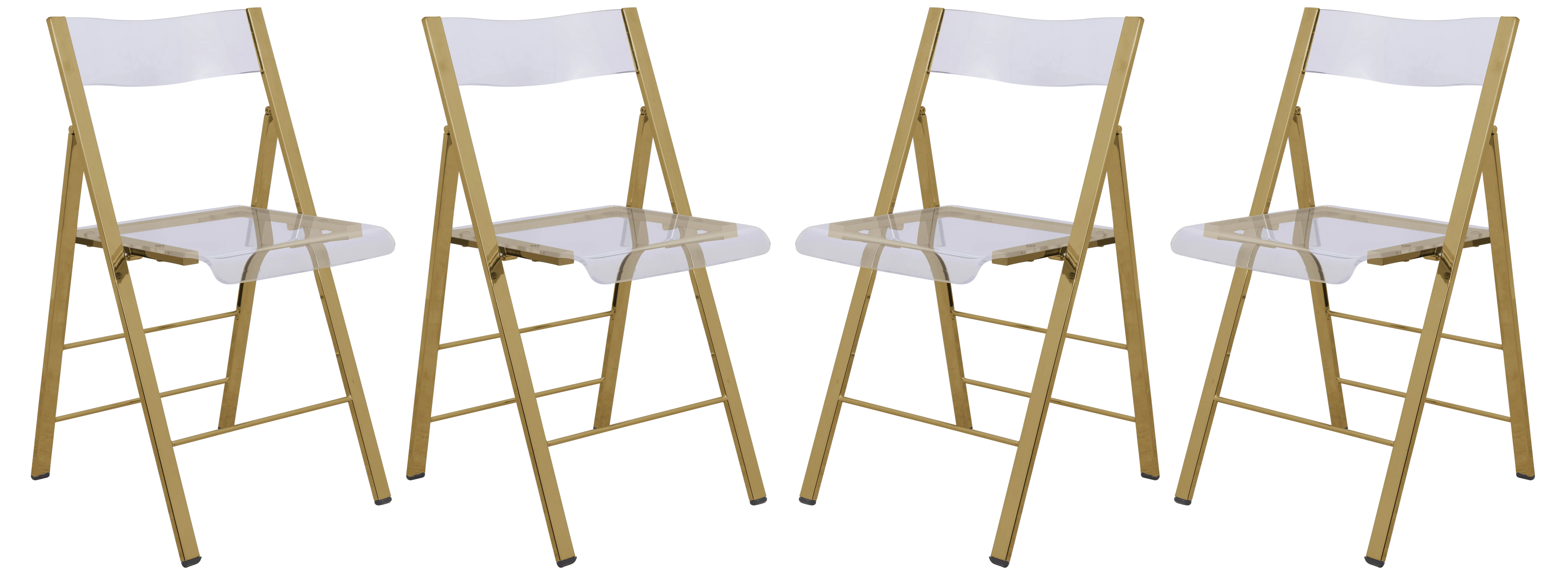 Menno Modern Acrylic Gold Base Folding Chair, Set of 4