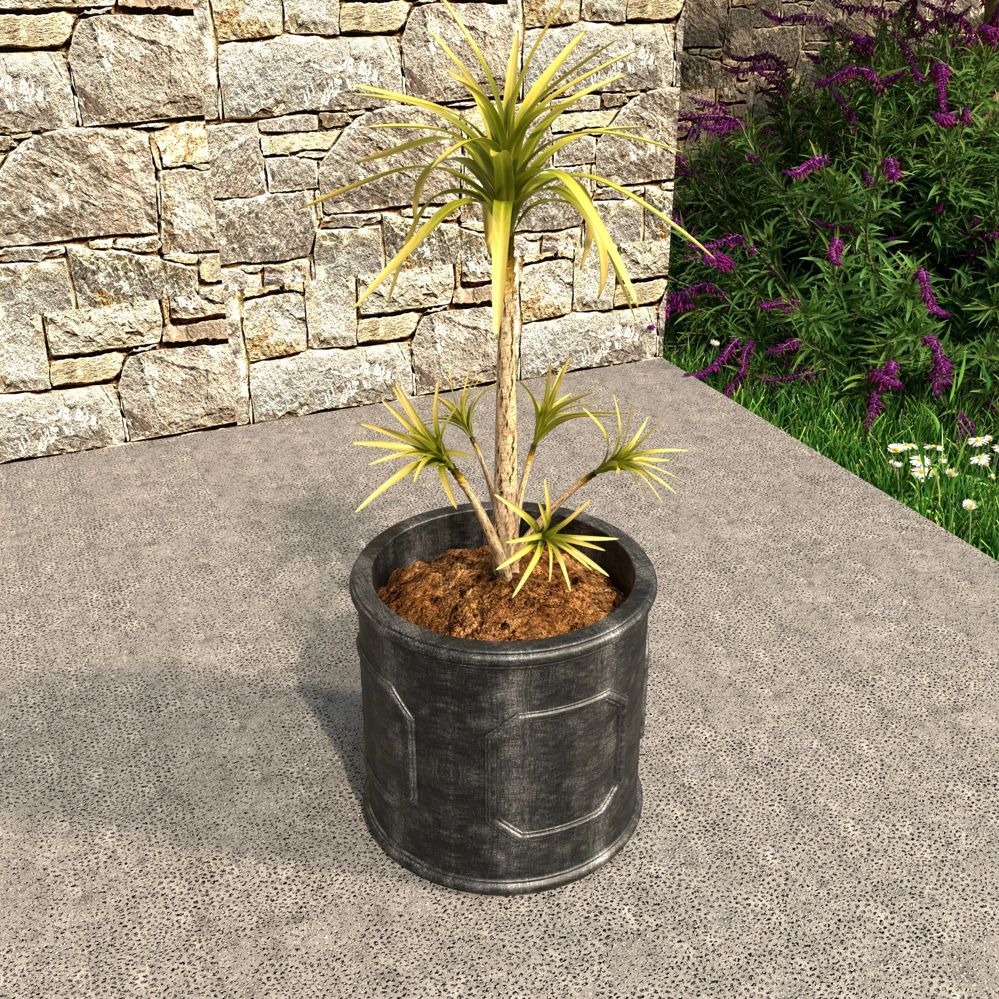Meadow Series Fiber Stone Planter in Black 15" Dia, 15" HIgh