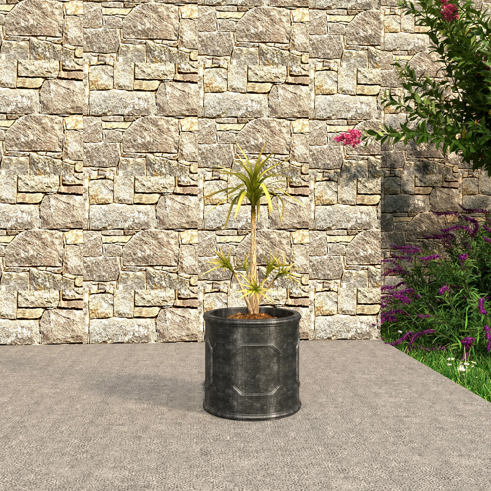 Meadow Series Fiber Stone Planter in Black 15" Dia, 15" HIgh