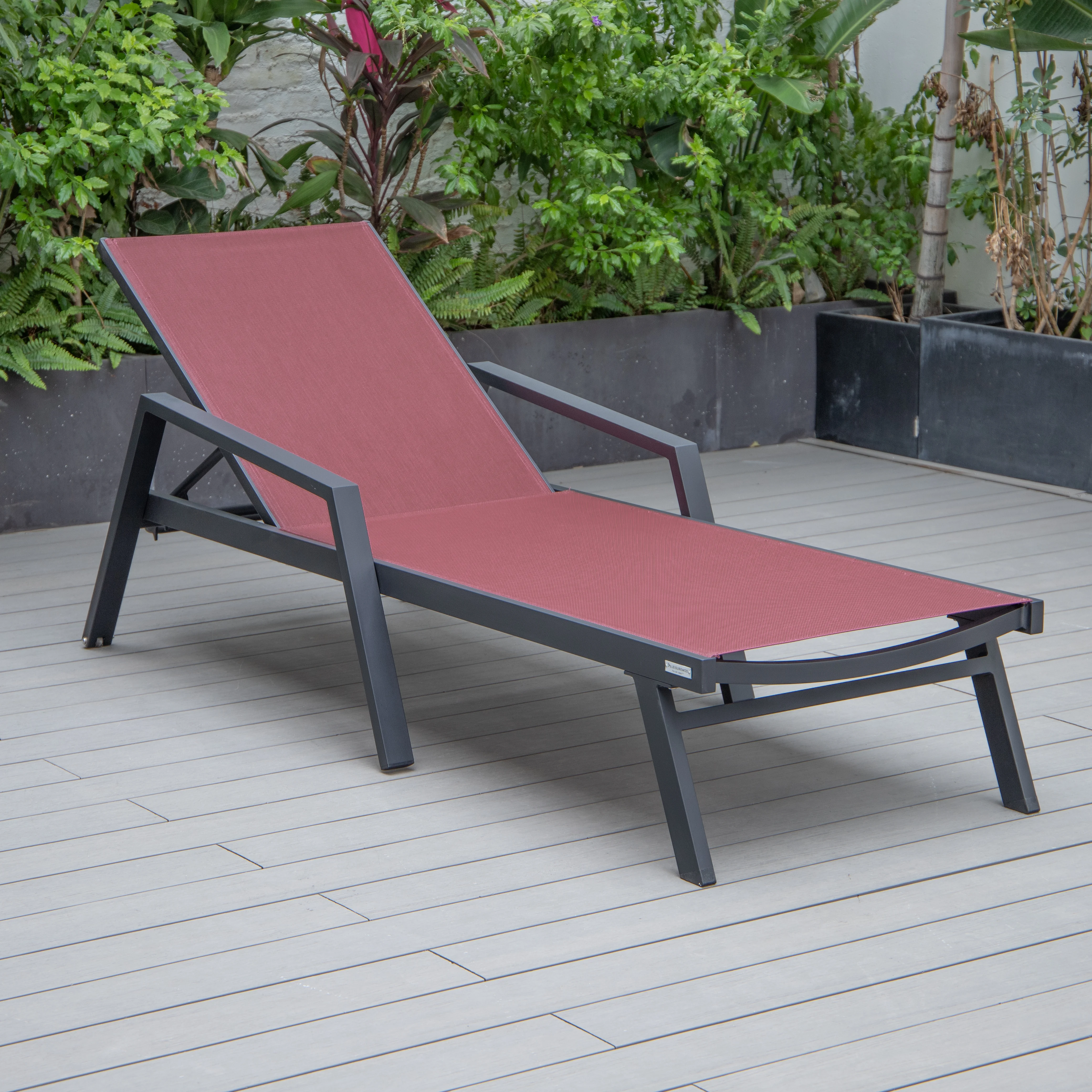 Marlin Patio Chaise Lounge Chair With Armrests in Black Aluminum Frame