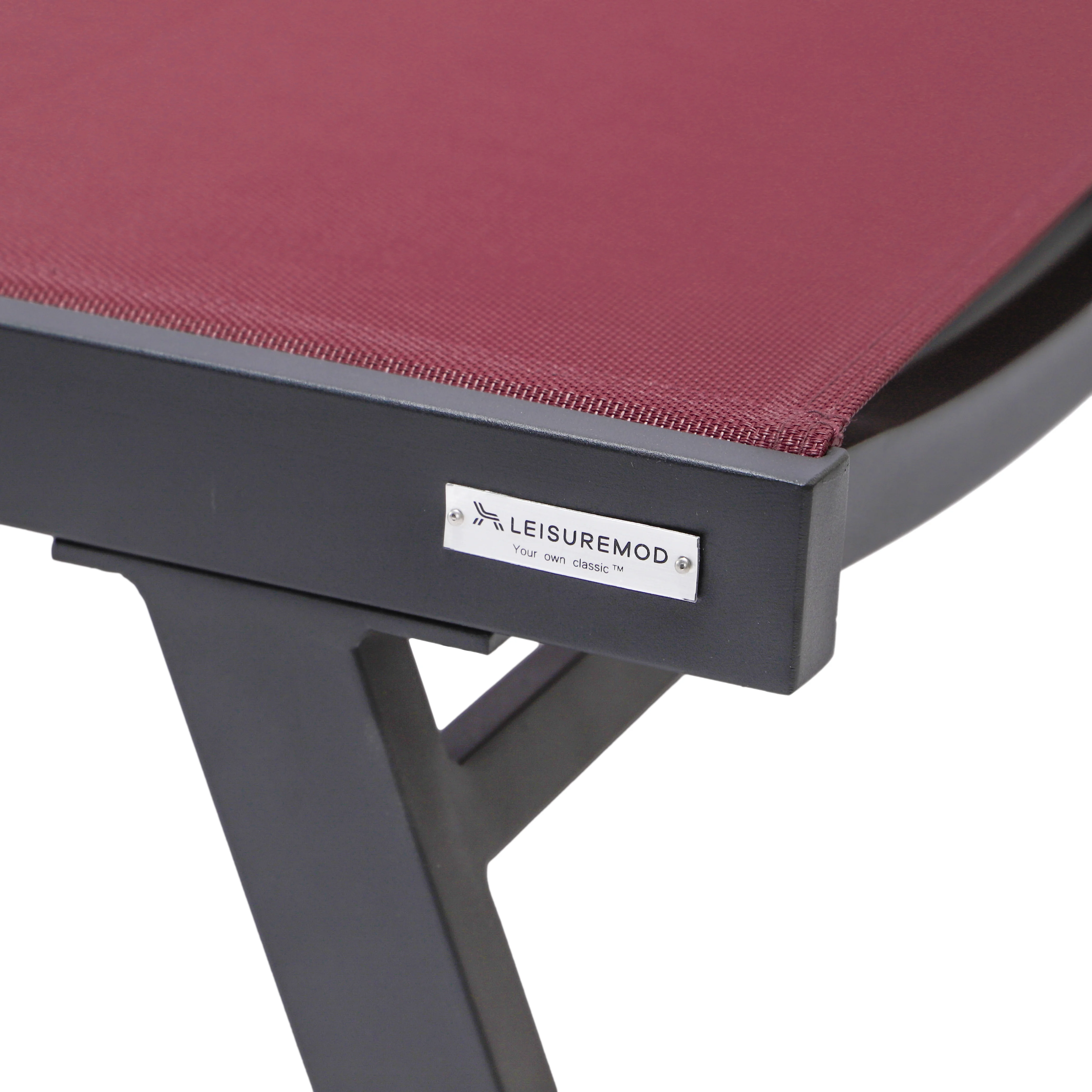 Marlin Patio Chaise Lounge Chair With Armrests in Black Aluminum Frame, Set of 2 in Burgundy