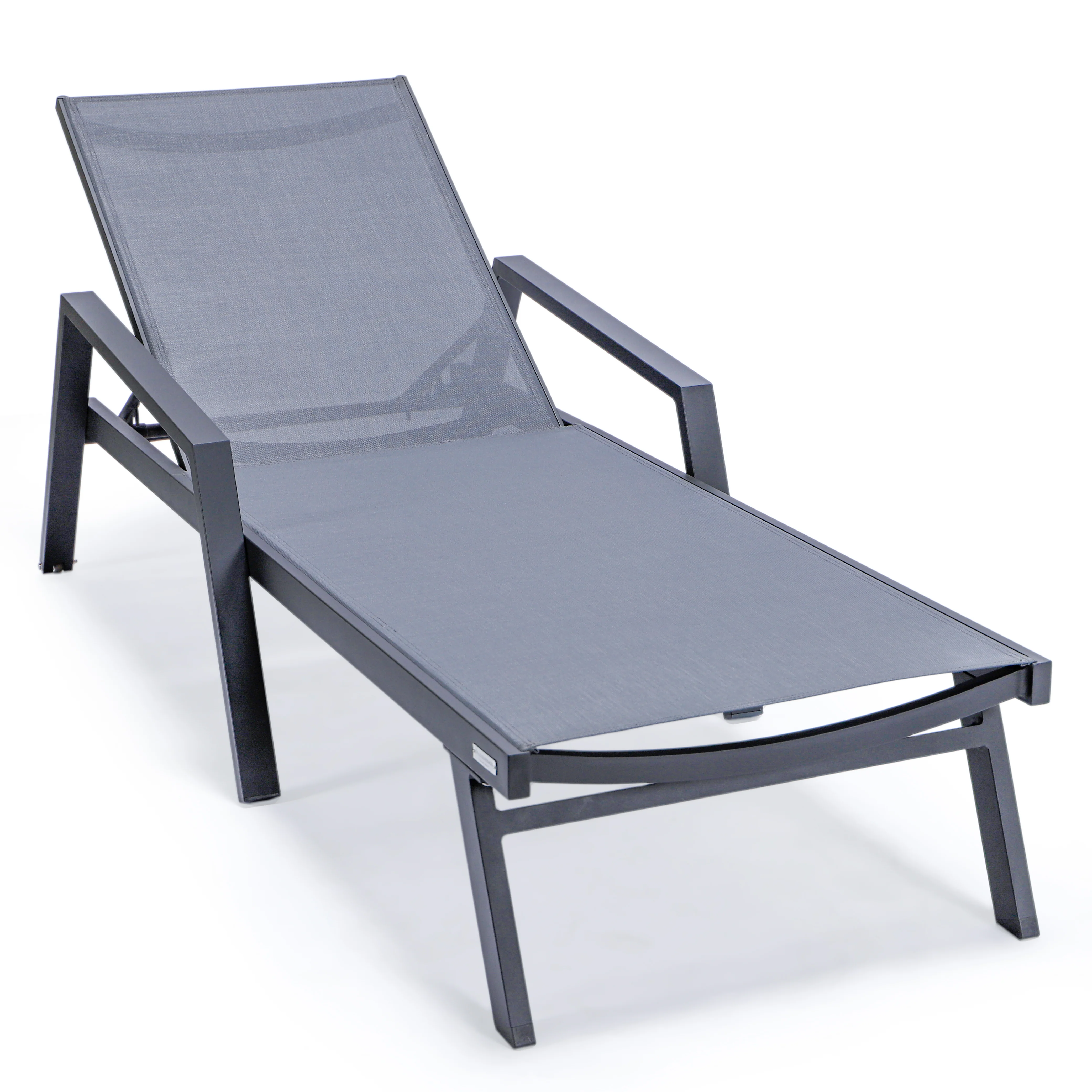 Marlin Patio Chaise Lounge Chair With Armrests in Black Aluminum Frame, Set of 2 in Dark Grey