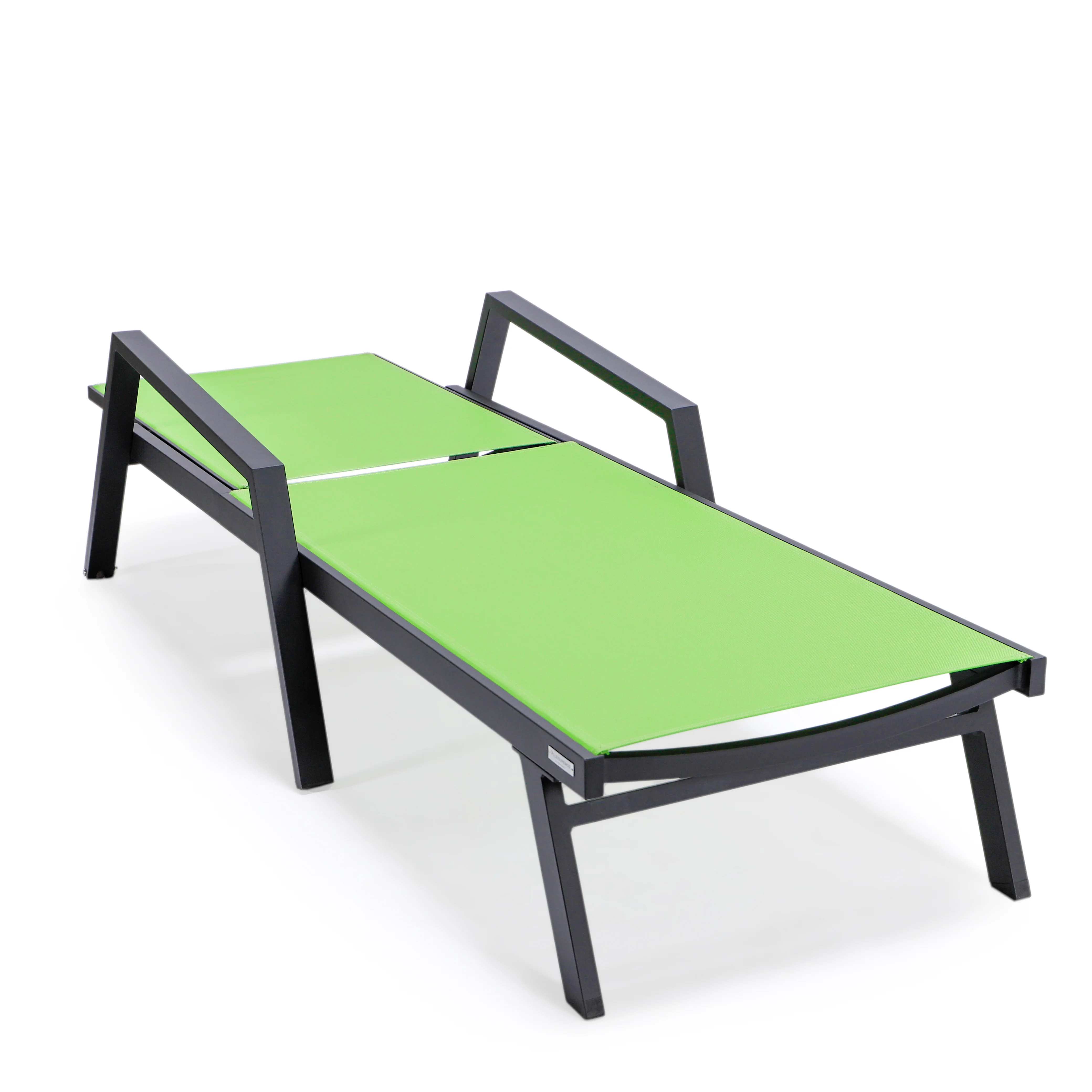 Marlin Patio Chaise Lounge Chair With Armrests in Black Aluminum Frame, Set of 2 in Green