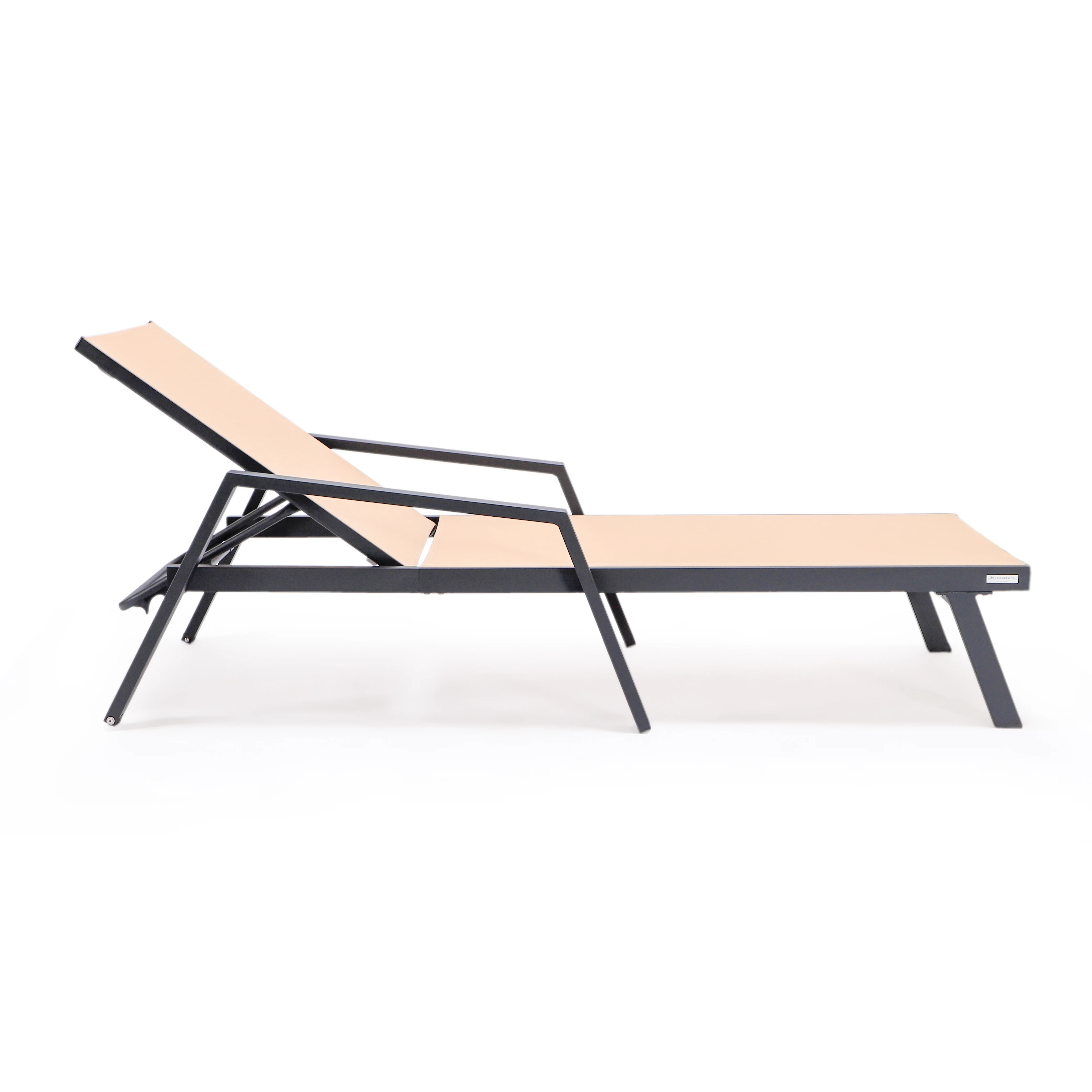 Marlin Patio Chaise Lounge Chair With Armrests in Black Aluminum Frame