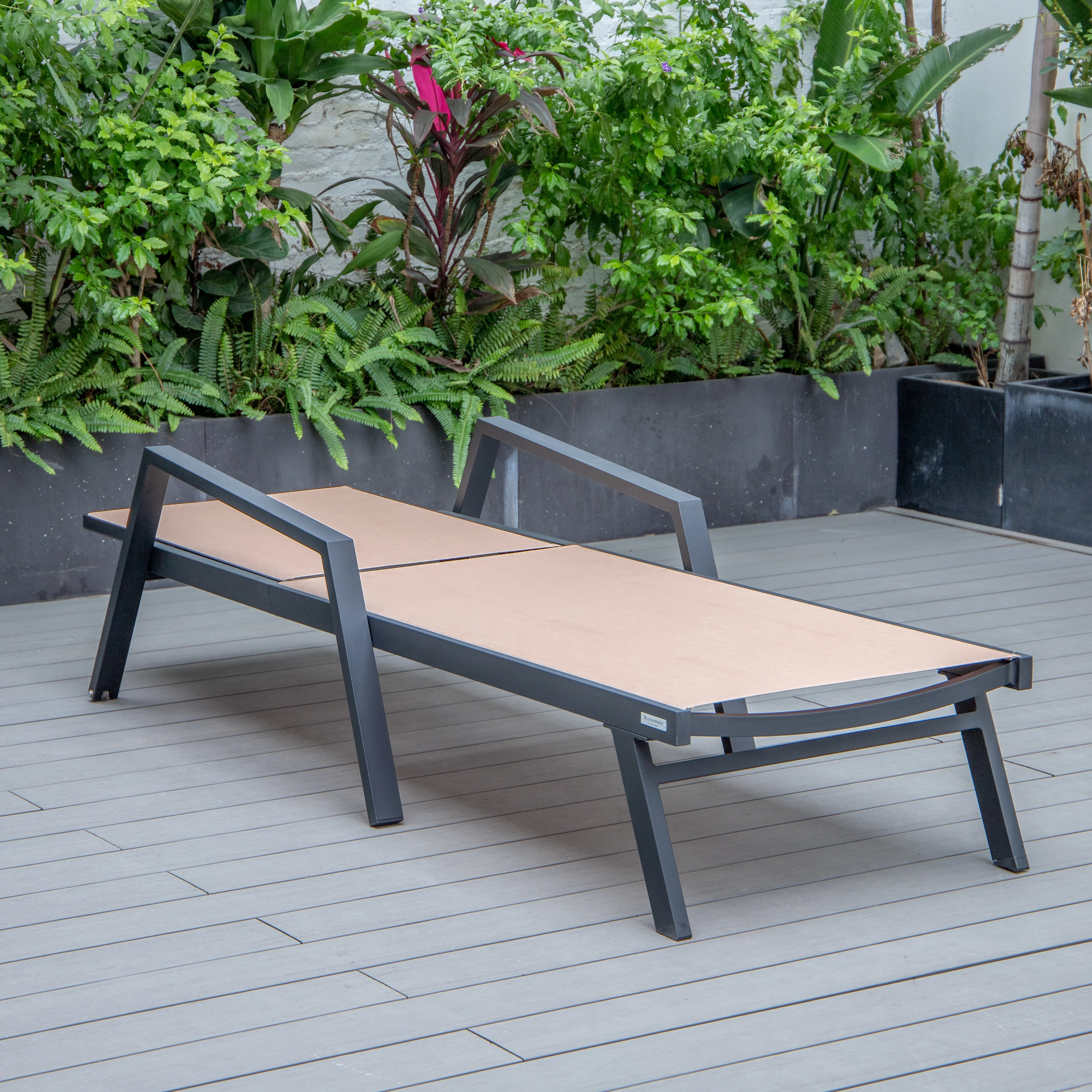 Marlin Patio Chaise Lounge Chair With Armrests in Black Aluminum Frame