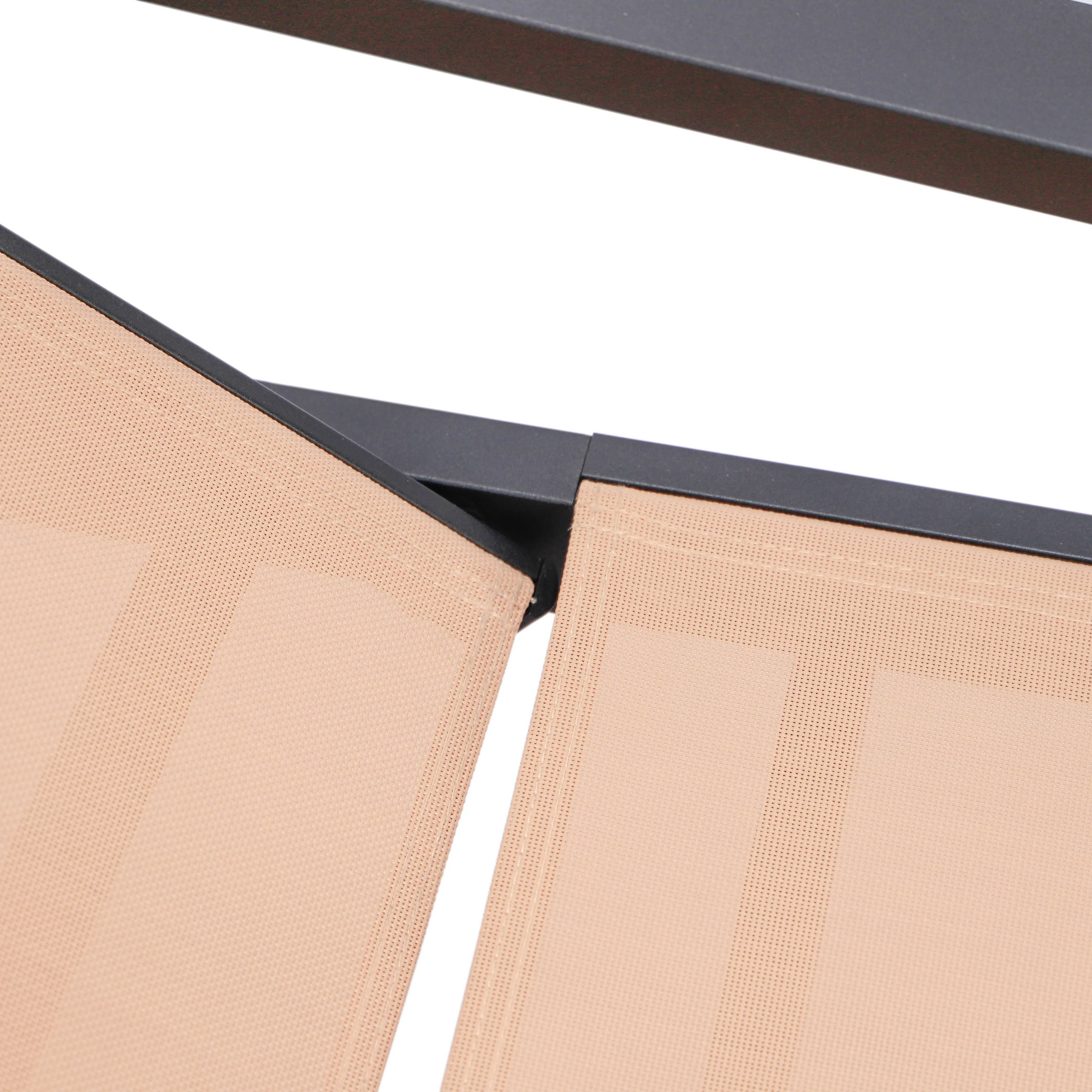 Marlin Patio Chaise Lounge Chair With Armrests in Black Aluminum Frame, Set of 2 in Light Brown