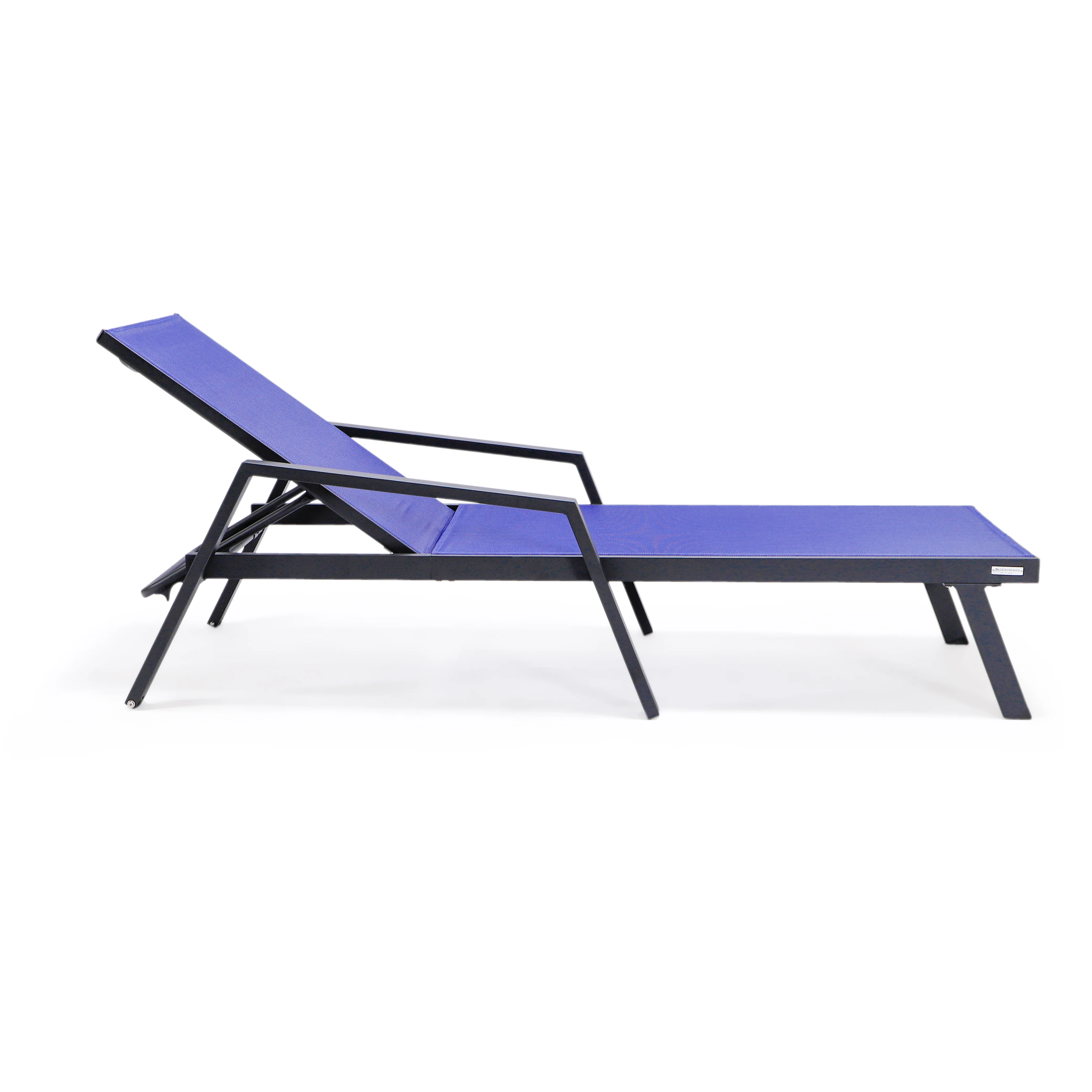 Marlin Patio Chaise Lounge Chair With Armrests in Black Aluminum Frame, Set of 2 in Navy Blue