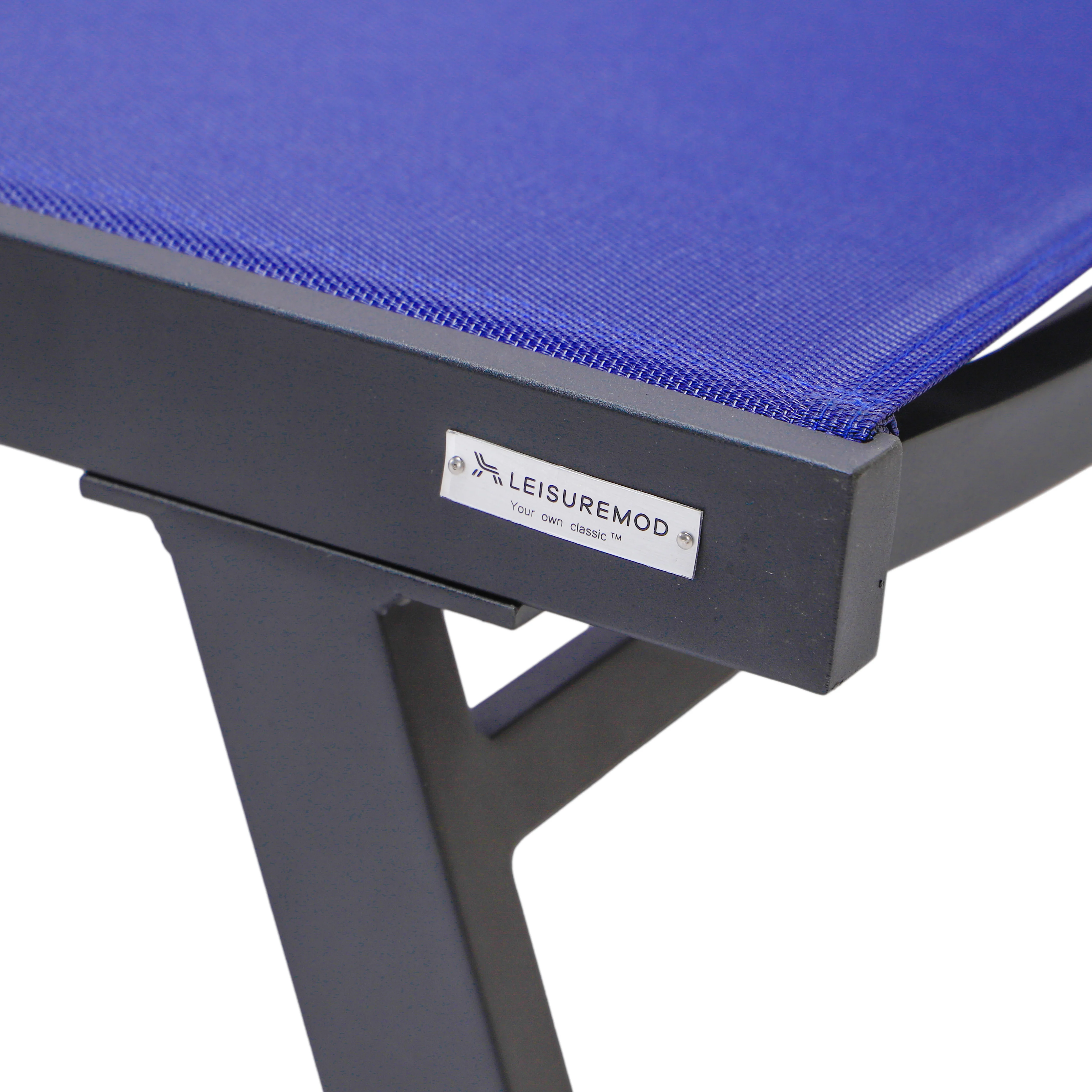 Marlin Patio Chaise Lounge Chair With Armrests in Black Aluminum Frame, Set of 2 in Navy Blue