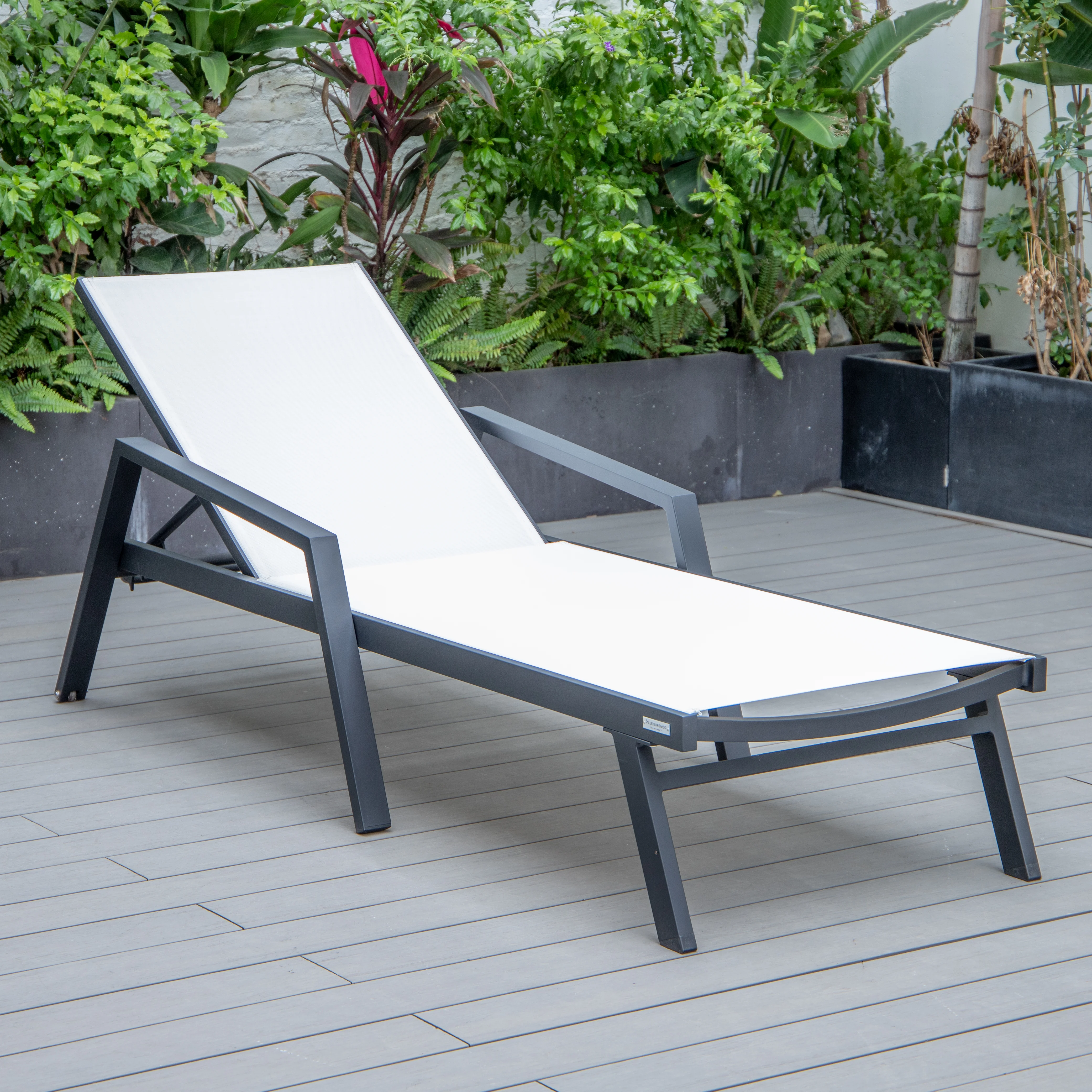 Marlin Patio Chaise Lounge Chair With Armrests in Black Aluminum Frame