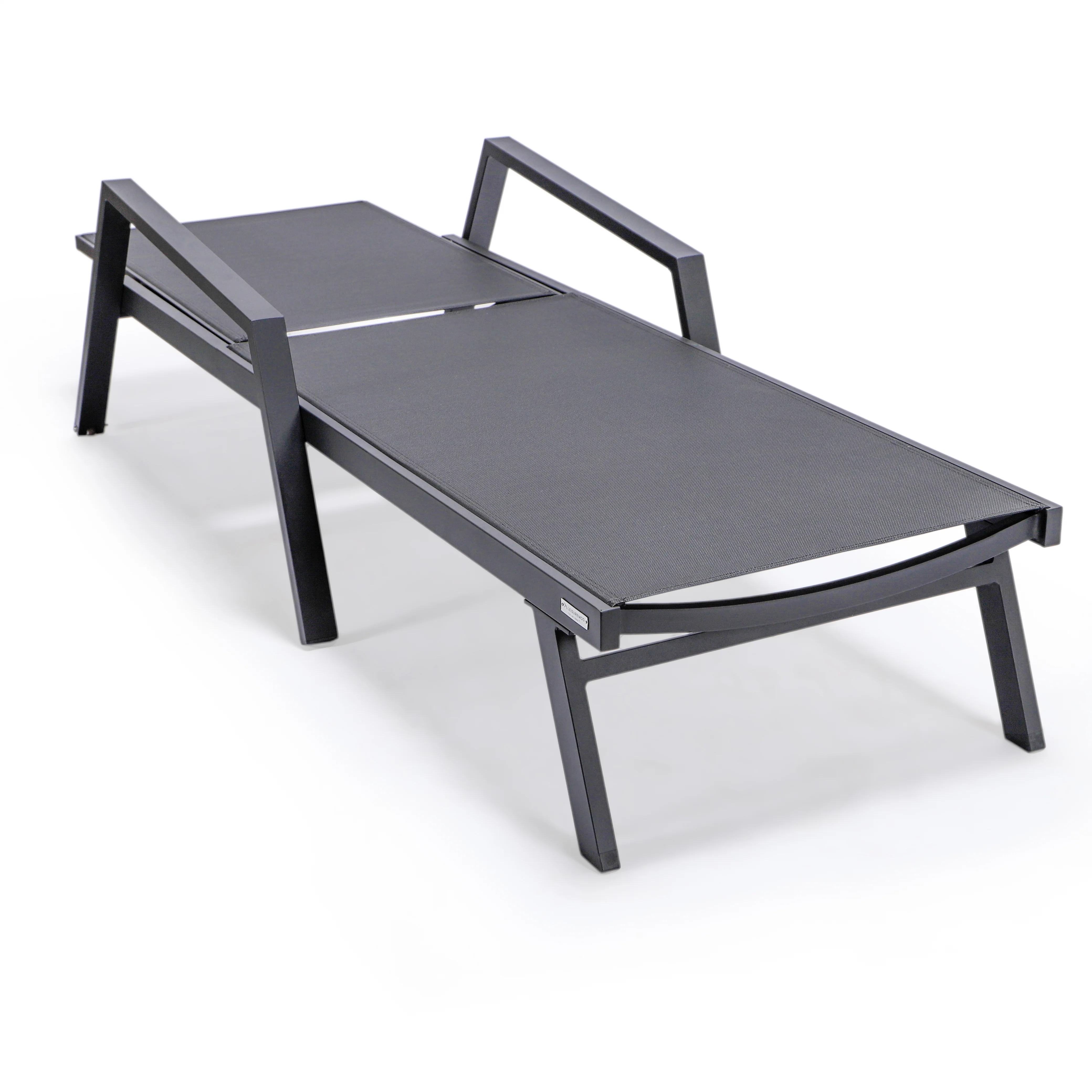Marlin Modern Aluminum Outdoor Patio Chaise Lounge Chair With Arms Set of 2 with Square Fire Pit Side Table Perfect for Patio, Lawn, and Garden