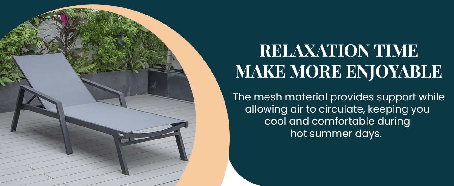 Marlin Modern Aluminum Outdoor Patio Chaise Lounge Chair With Arms Set of 2 with Square Fire Pit Side Table Perfect for Patio, Lawn, and Garden