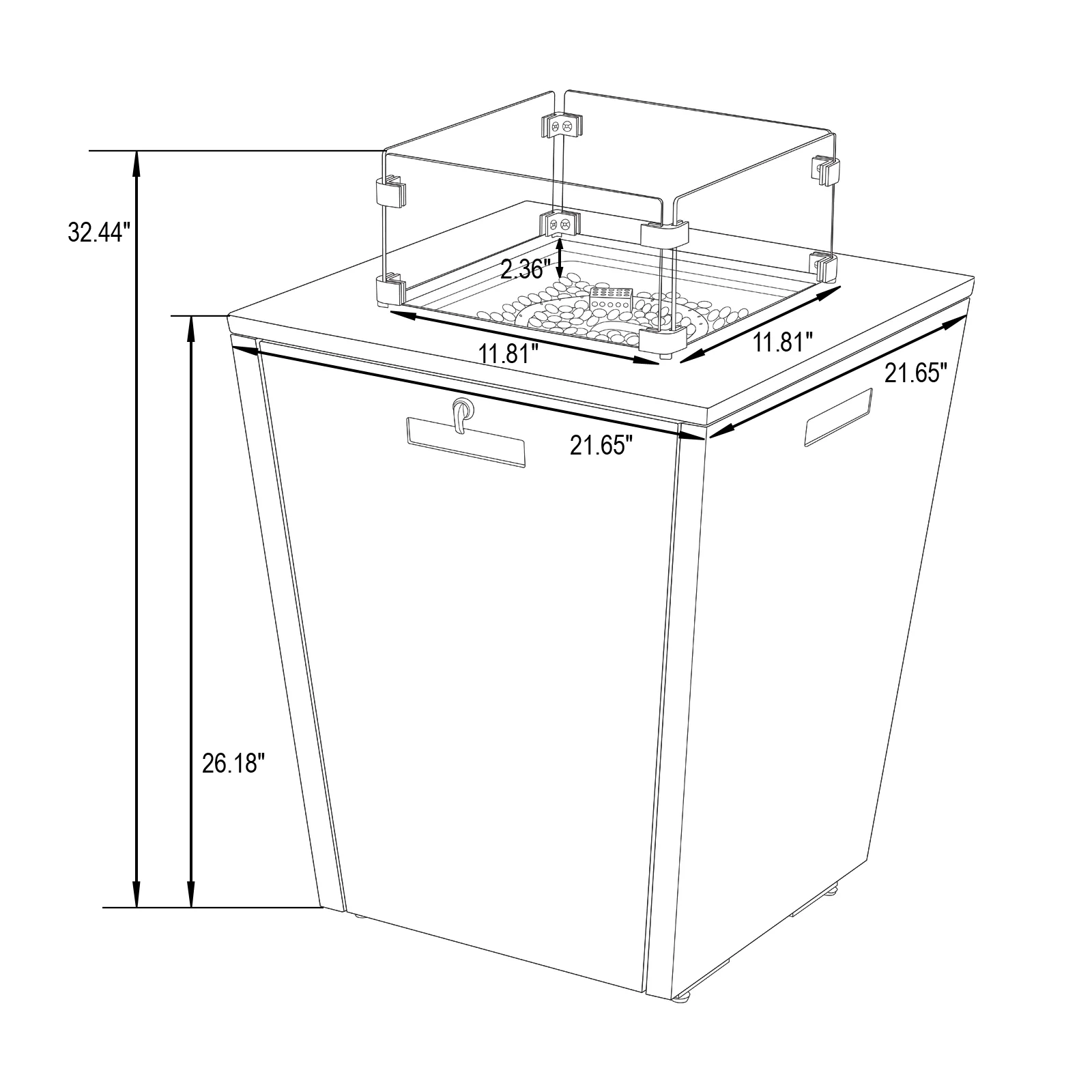 Marlin Modern Black Aluminum Outdoor Patio Chaise Lounge Chair With Arms and Square Fire Pit Side Table Perfect for Patio, Lawn, and Garden