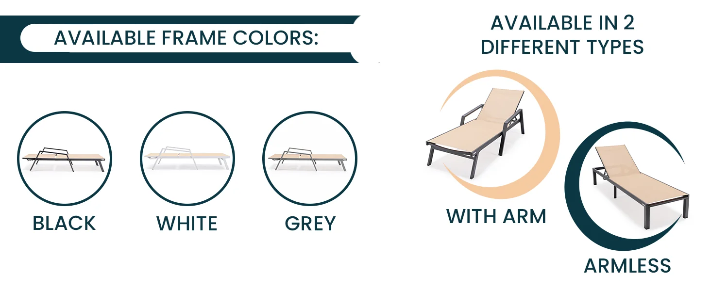 Marlin Modern Aluminum Outdoor Patio Chaise Lounge Chair With Arms Set of 2 with Square Fire Pit Side Table Perfect for Patio, Lawn, and Garden