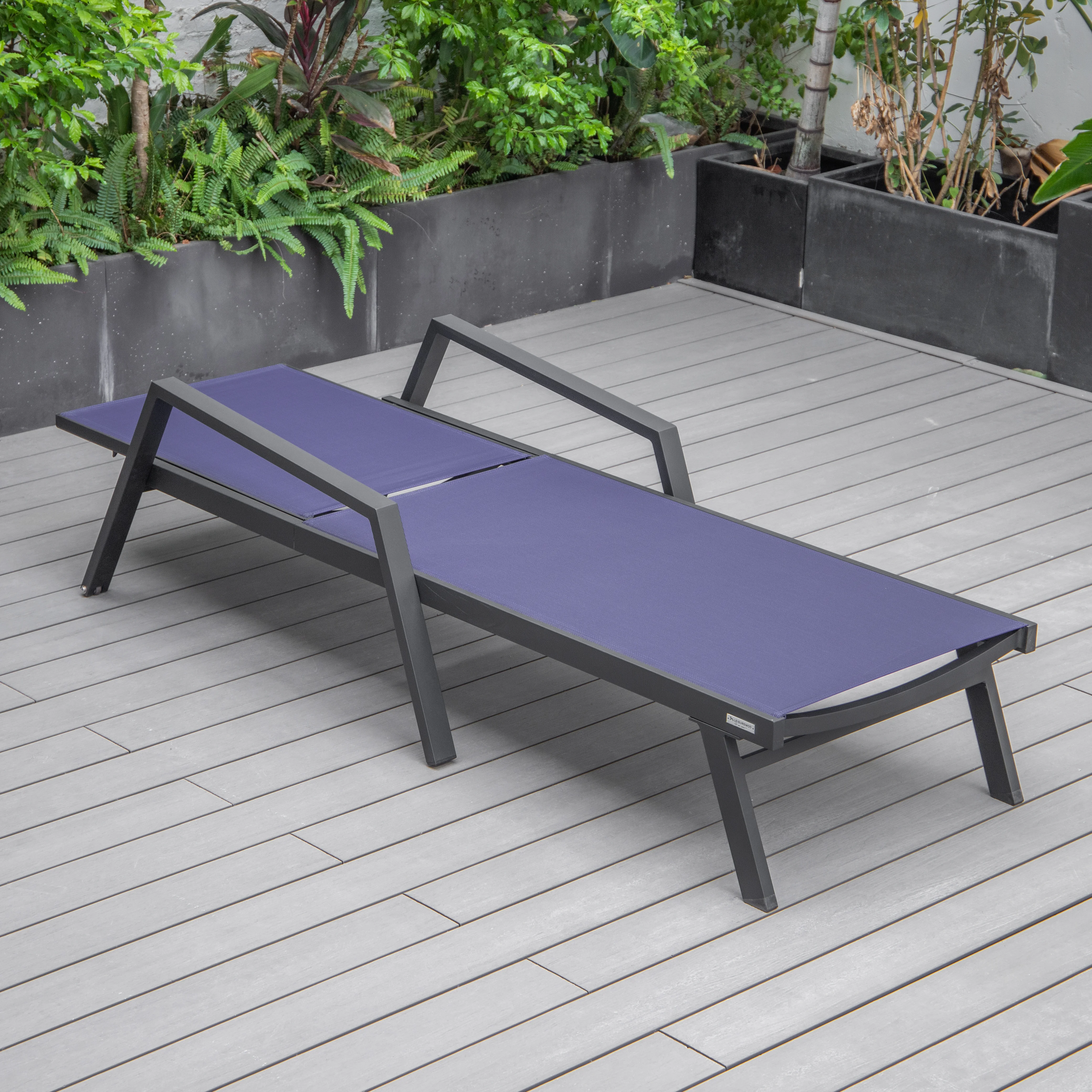 Marlin Modern Aluminum Outdoor Patio Chaise Lounge Chair With Arms Set of 2 with Square Fire Pit Side Table Perfect for Patio, Lawn, and Garden