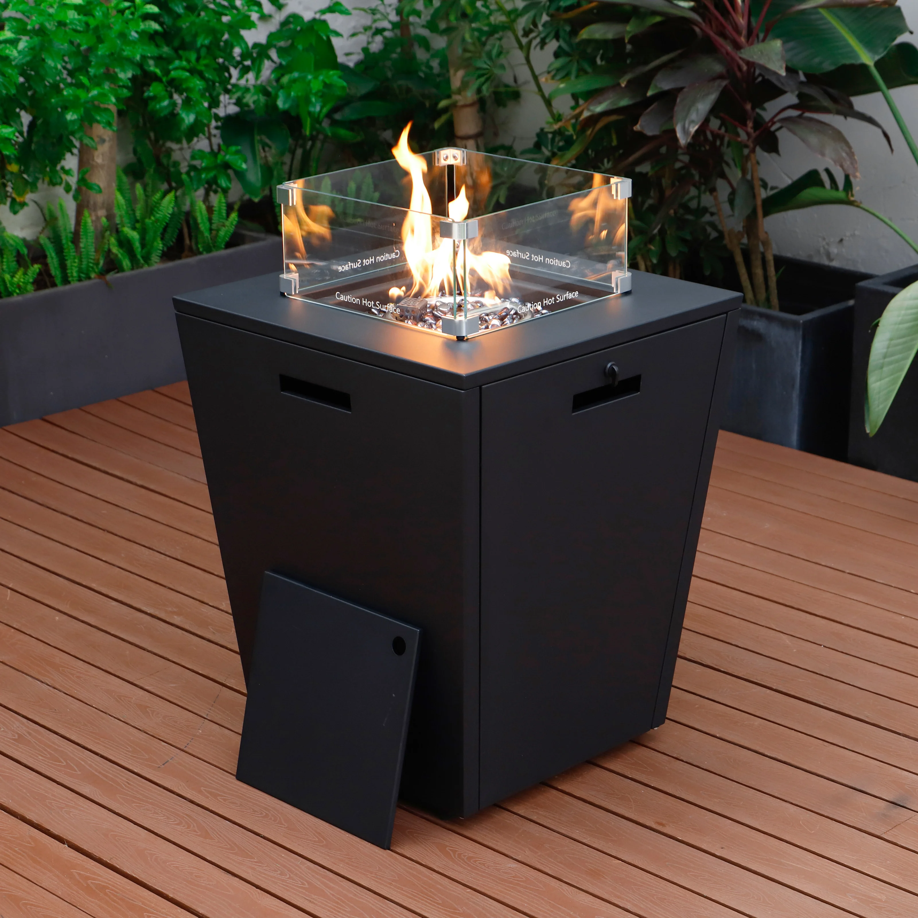 Marlin Modern Aluminum Outdoor Patio Chaise Lounge Chair With Arms Set of 2 with Square Fire Pit Side Table Perfect for Patio, Lawn, and Garden