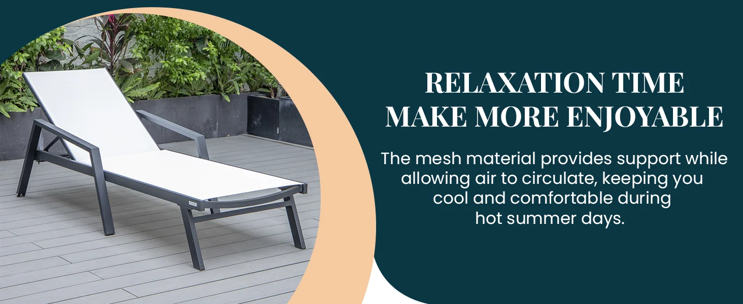 Marlin Modern Aluminum Outdoor Patio Chaise Lounge Chair With Arms Set of 2 with Square Fire Pit Side Table Perfect for Patio, Lawn, and Garden