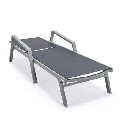 Marlin Patio Chaise Lounge Chair With Armrests in Grey Aluminum Frame