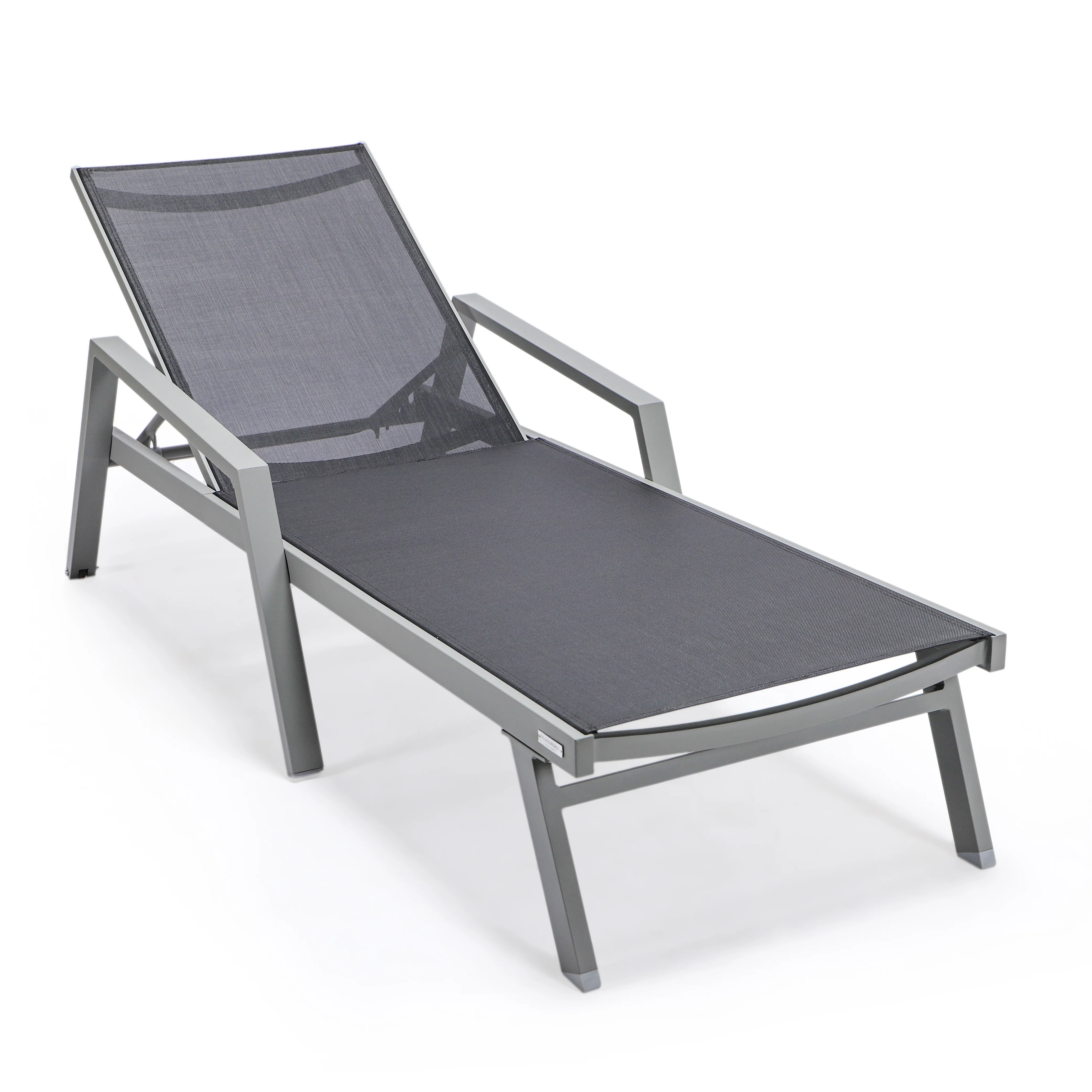 Marlin Patio Chaise Lounge Chair With Armrests in Grey Aluminum Frame, Set of 2 in Black